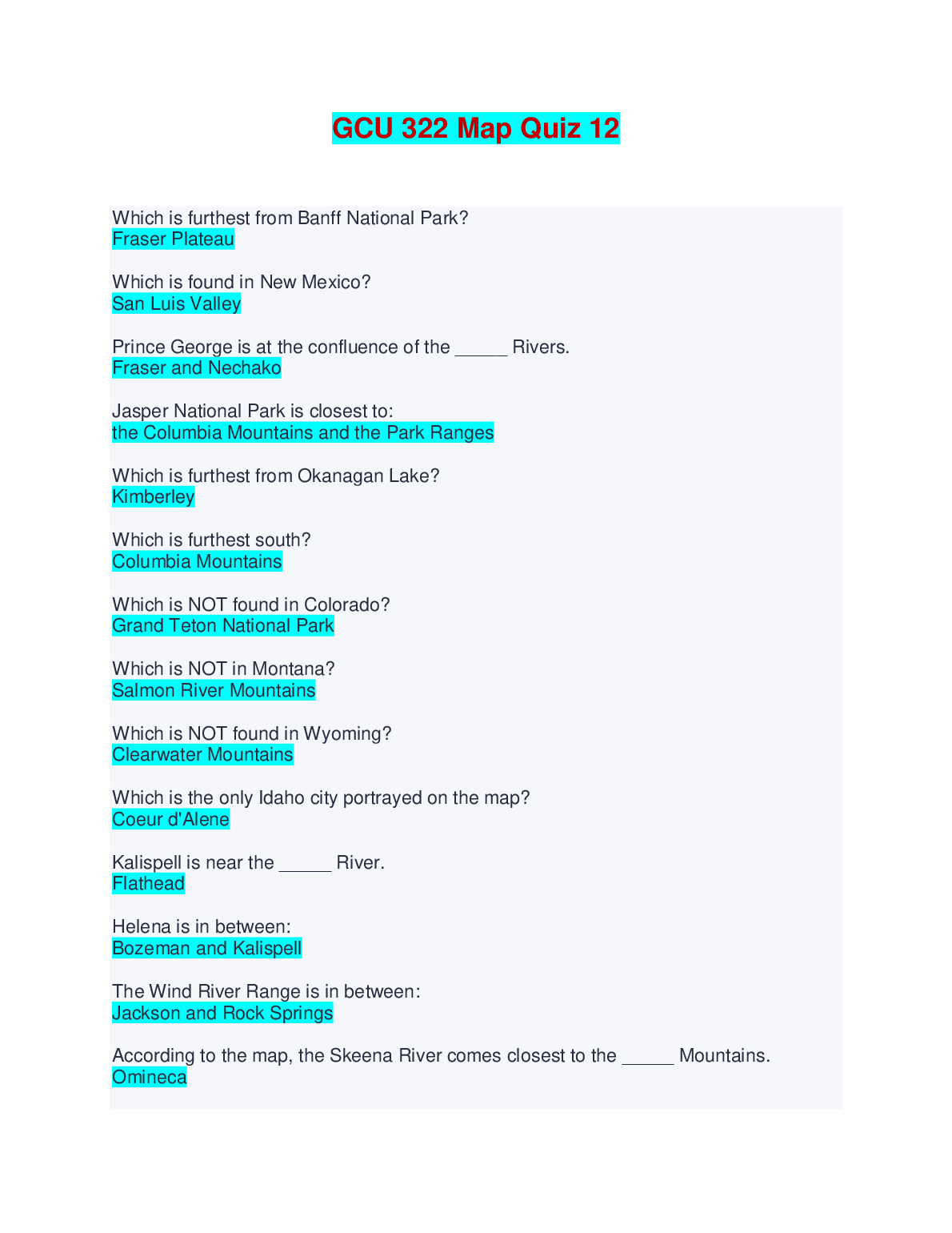 GCU 322 Map Quiz Prep Guide: Master Geography Skills
