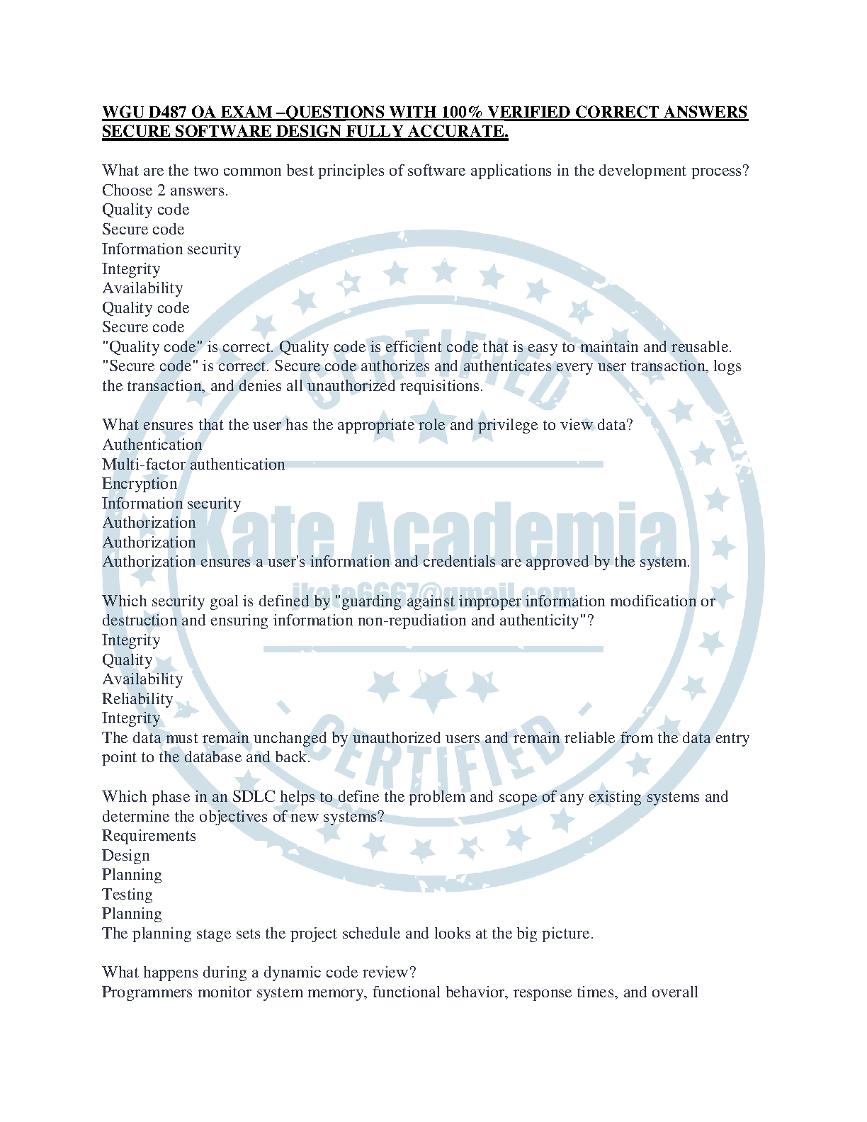 WGU D487 OA Exam Questions and Verified Answers Guide