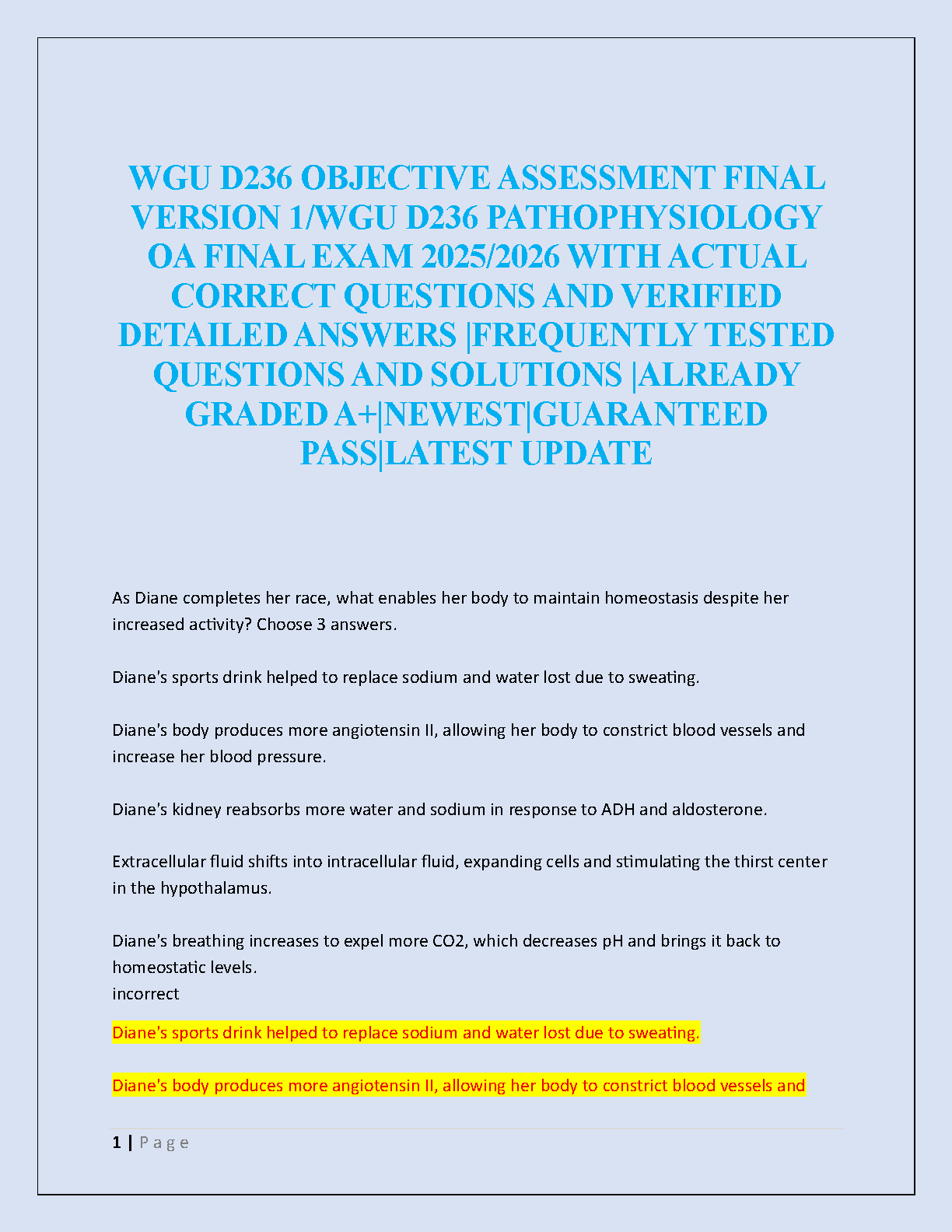 WGU D236 Pathophysiology Final Exam Study Guide and Answers
