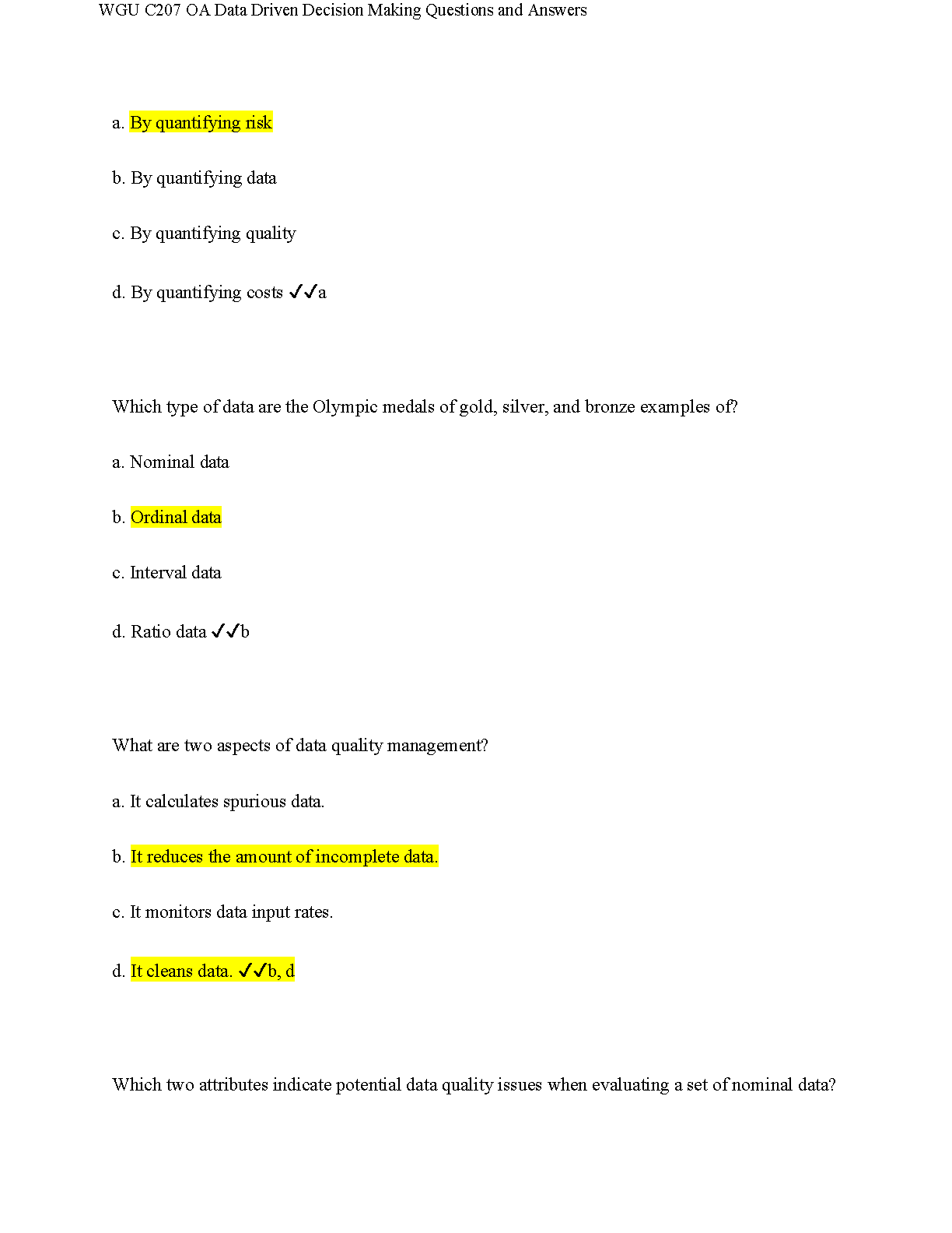 WGU C207 OA Data Driven Decision Making Q&A Guide 2024-2025 IMG-3