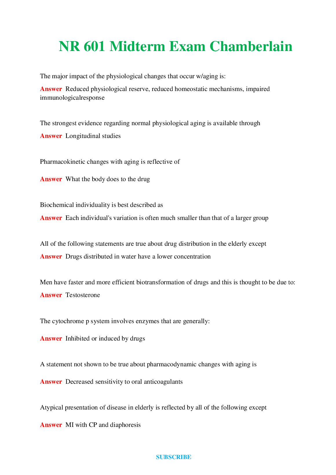 NR 601 Midterm Study Guide Chamberlain Nursing