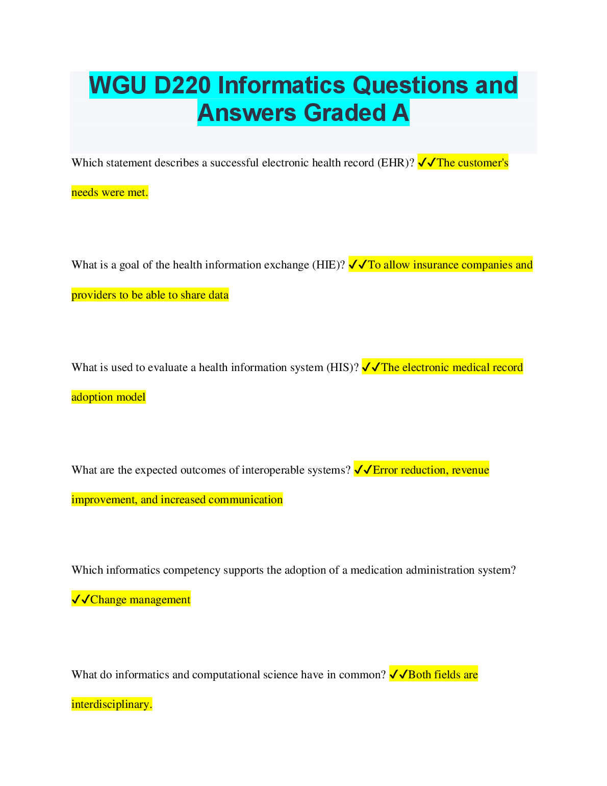 WGU D220 Informatics Questions and Answers