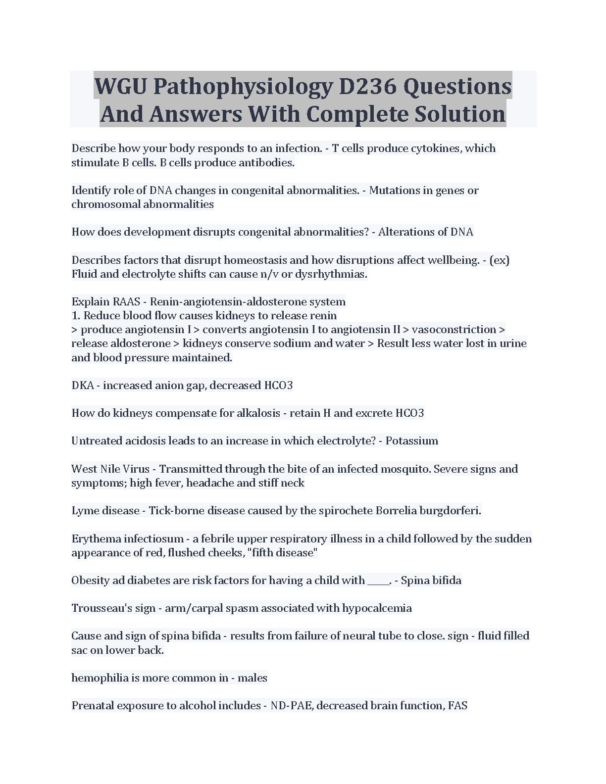 WGU Pathophysiology D236 Study Guide 2024/25
