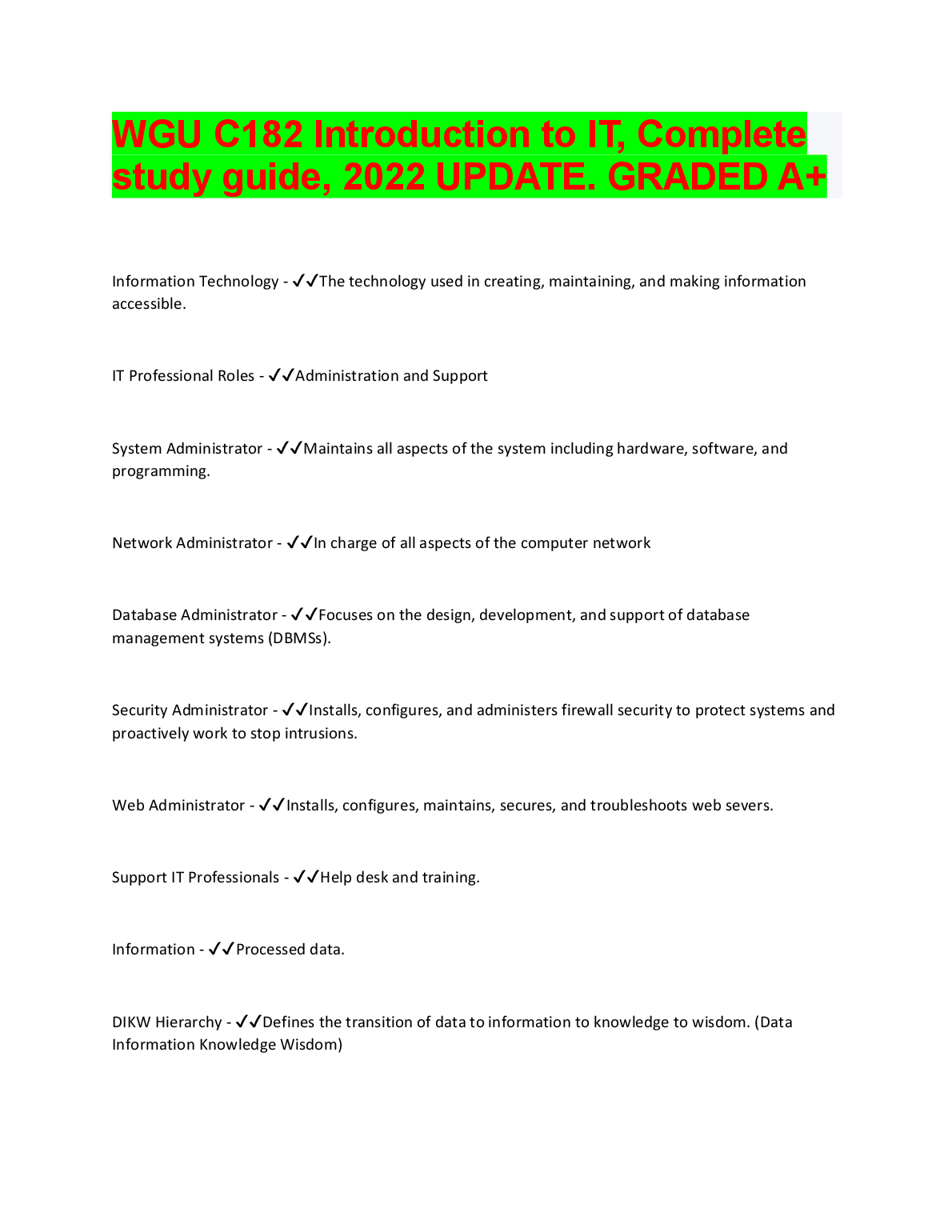 WGU C182 Intro to IT Study Guide