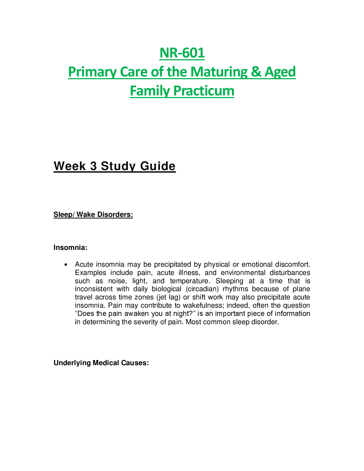 NR 601 Week 3 Study Guide Nursing Practice 2023