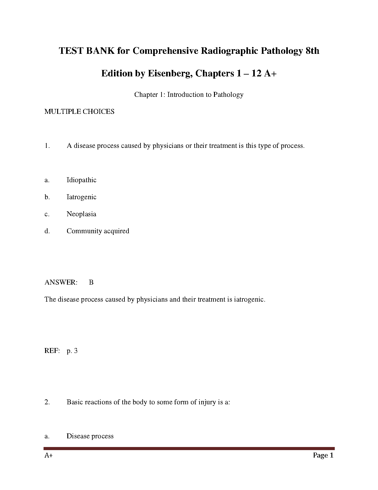 Radiographic Pathology Test Bank 8th Ed 2026/27