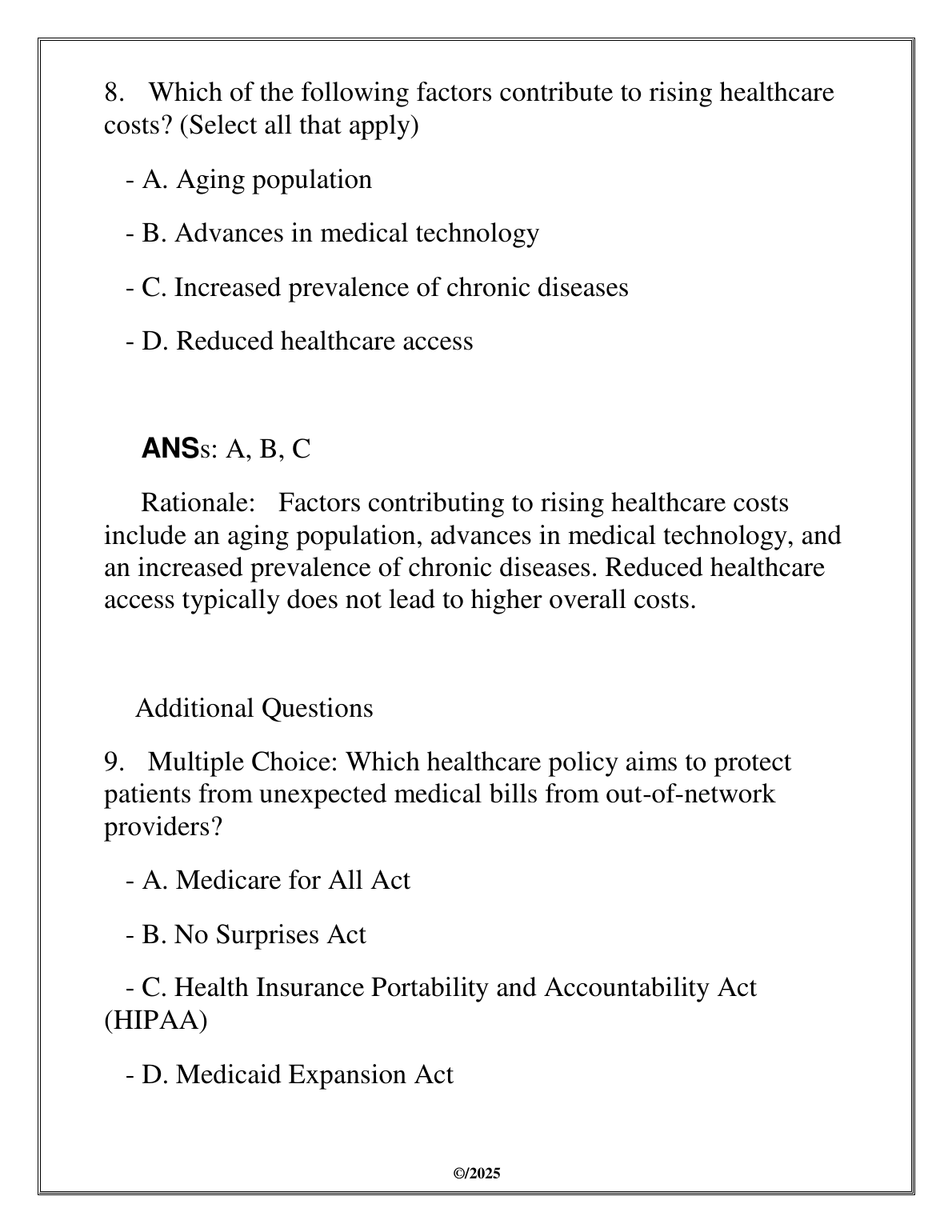 NURS 2650 Healthcare Policy Economics Exam Prep Study Guide