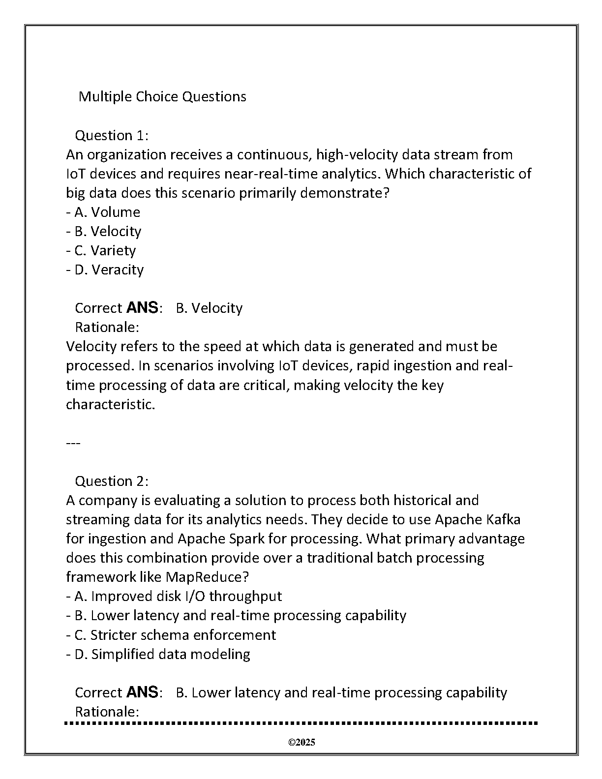 WGU D495 Big Data Foundations Exam Prep and Answers
