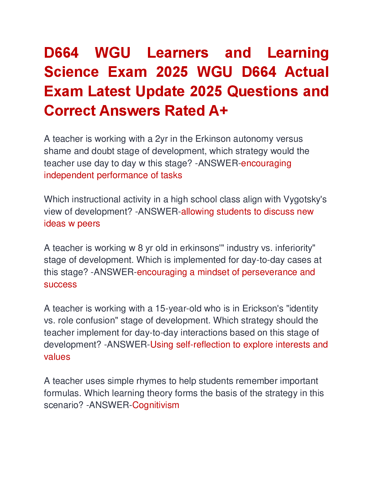 WGU D664 Learners & Learning Science Exam 2025 Questions