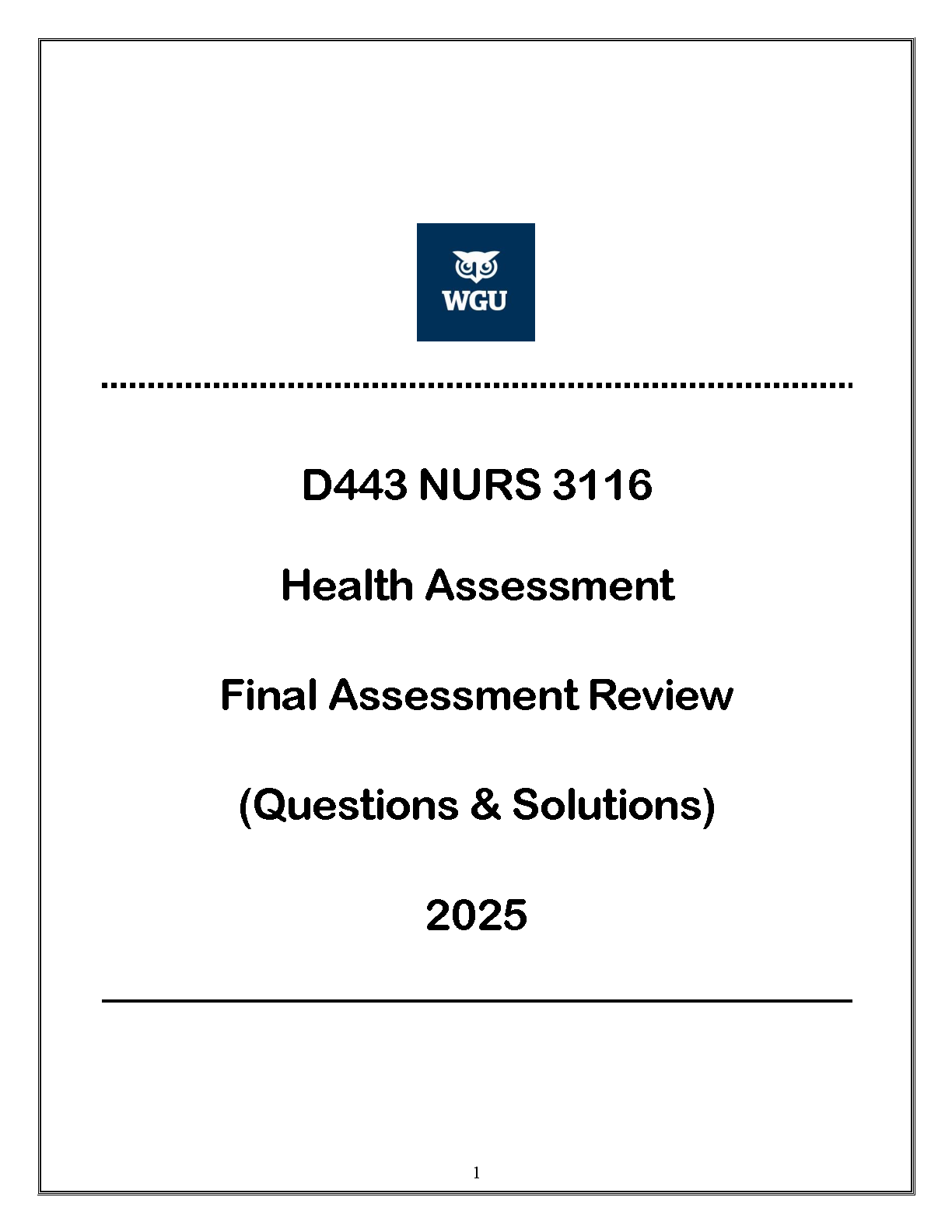 WGU NURS 3116 Health Assessment Test Bank 2025 IMG-1