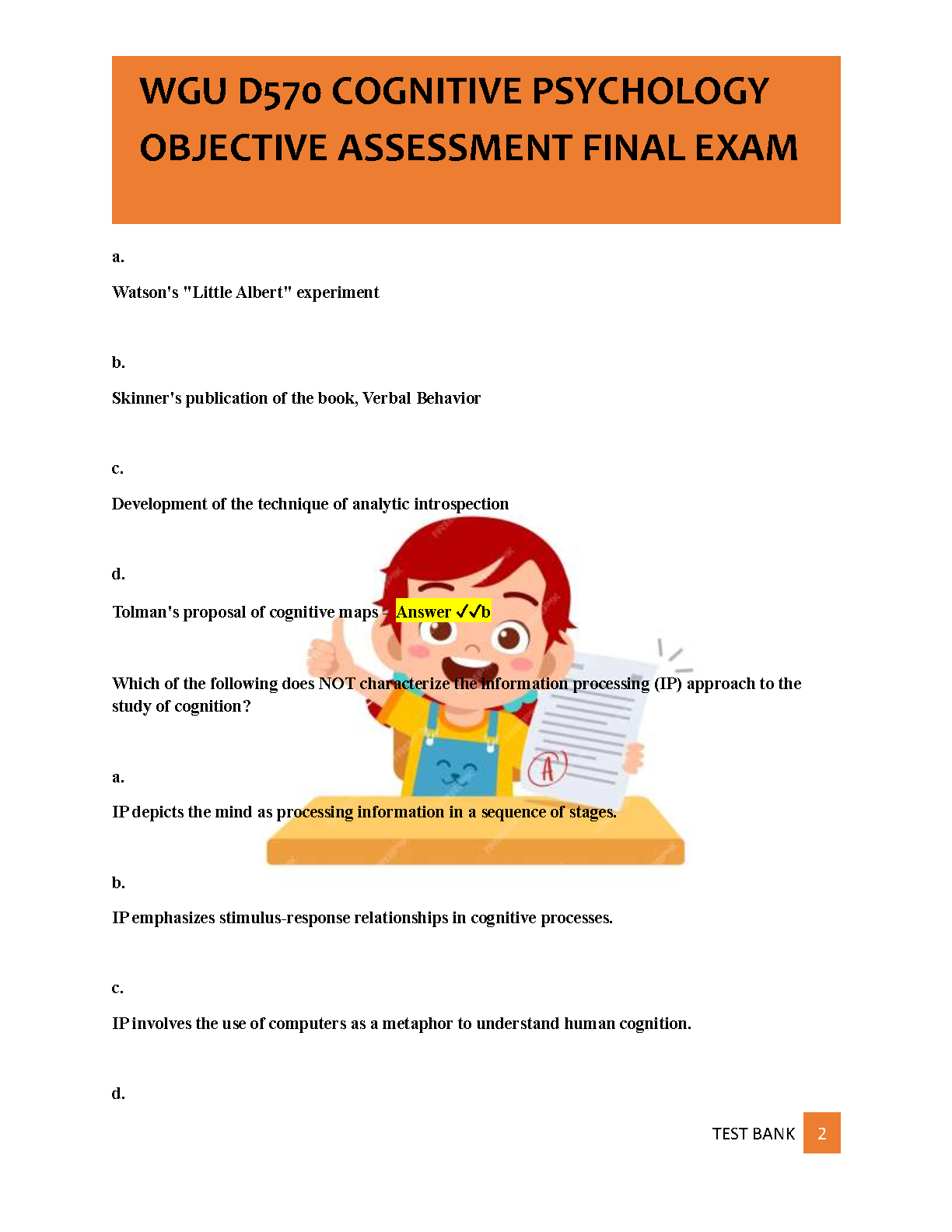 WGU D570 Cognitive Psychology Final Exam Questions Answers