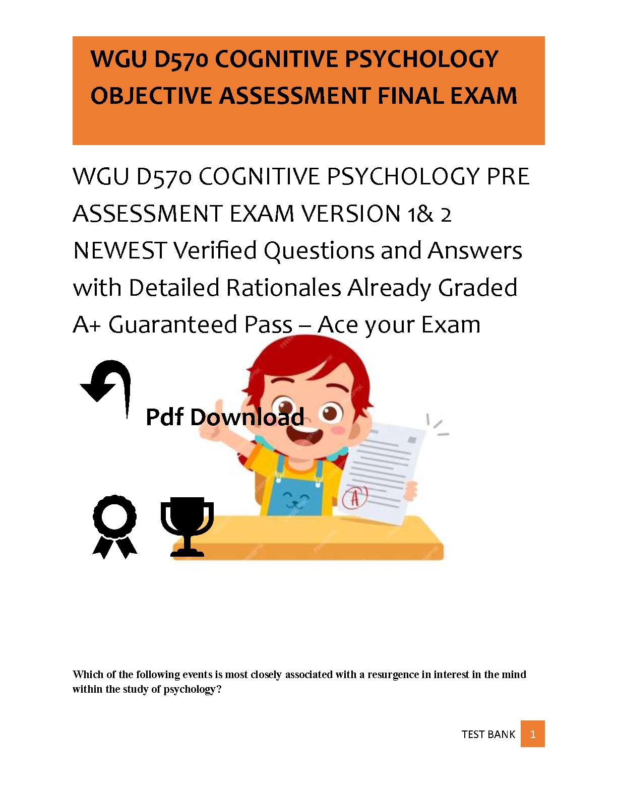 WGU D570 Cognitive Psychology Final Exam Questions Answers