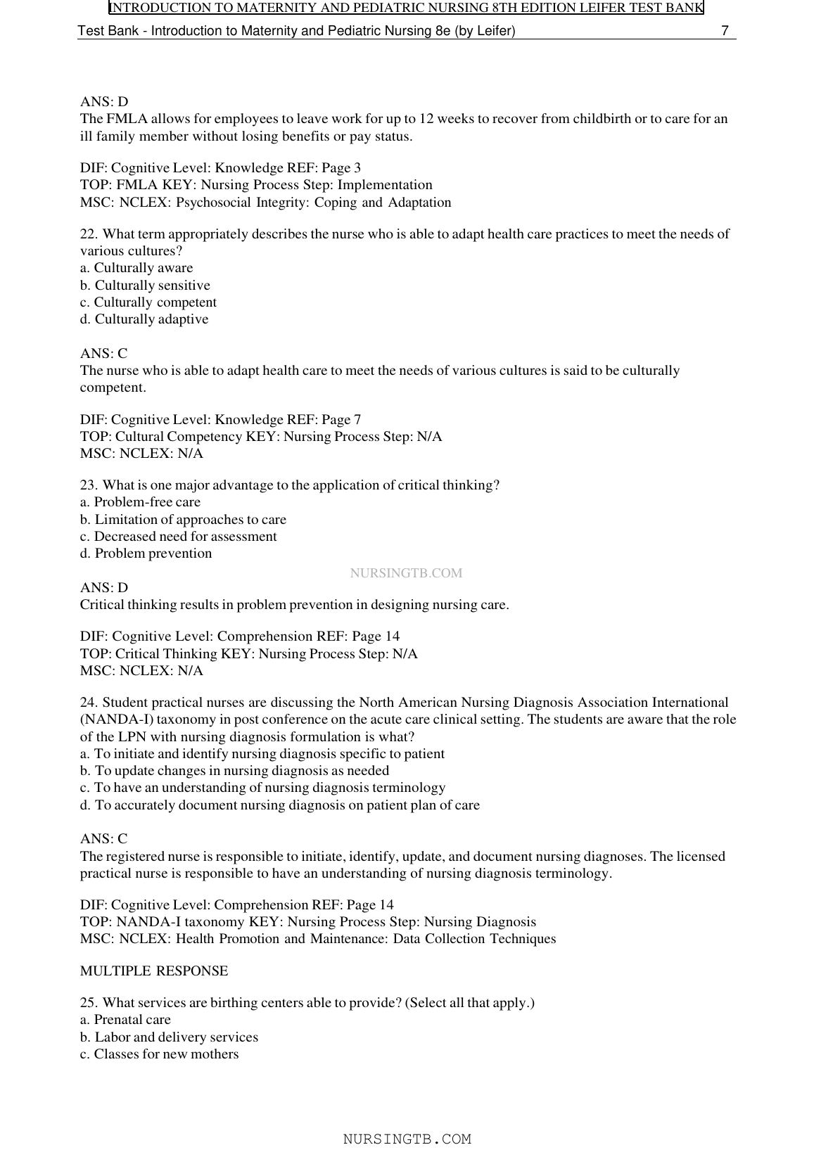 Leifer Maternity Nursing Test Bank 2026/27 Exam Prep IMG-3