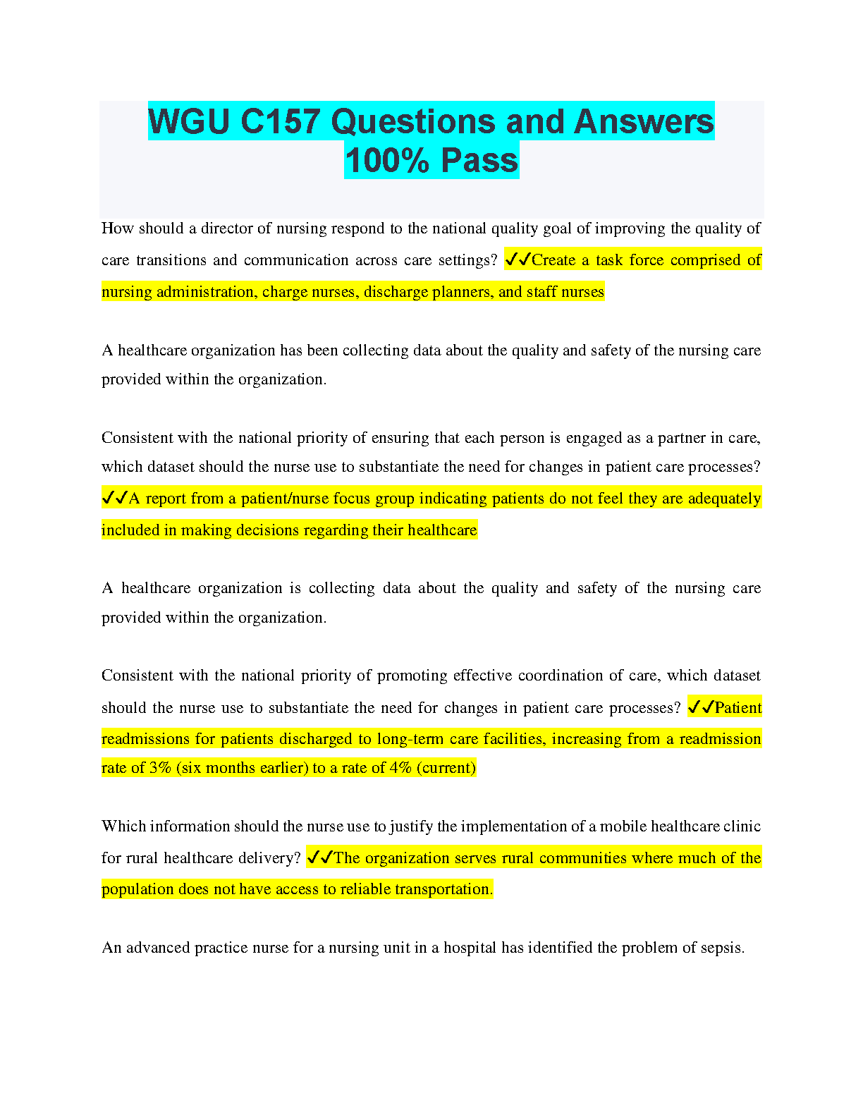 WGU C157 Study Guide & Q/A Bank 2024-2025