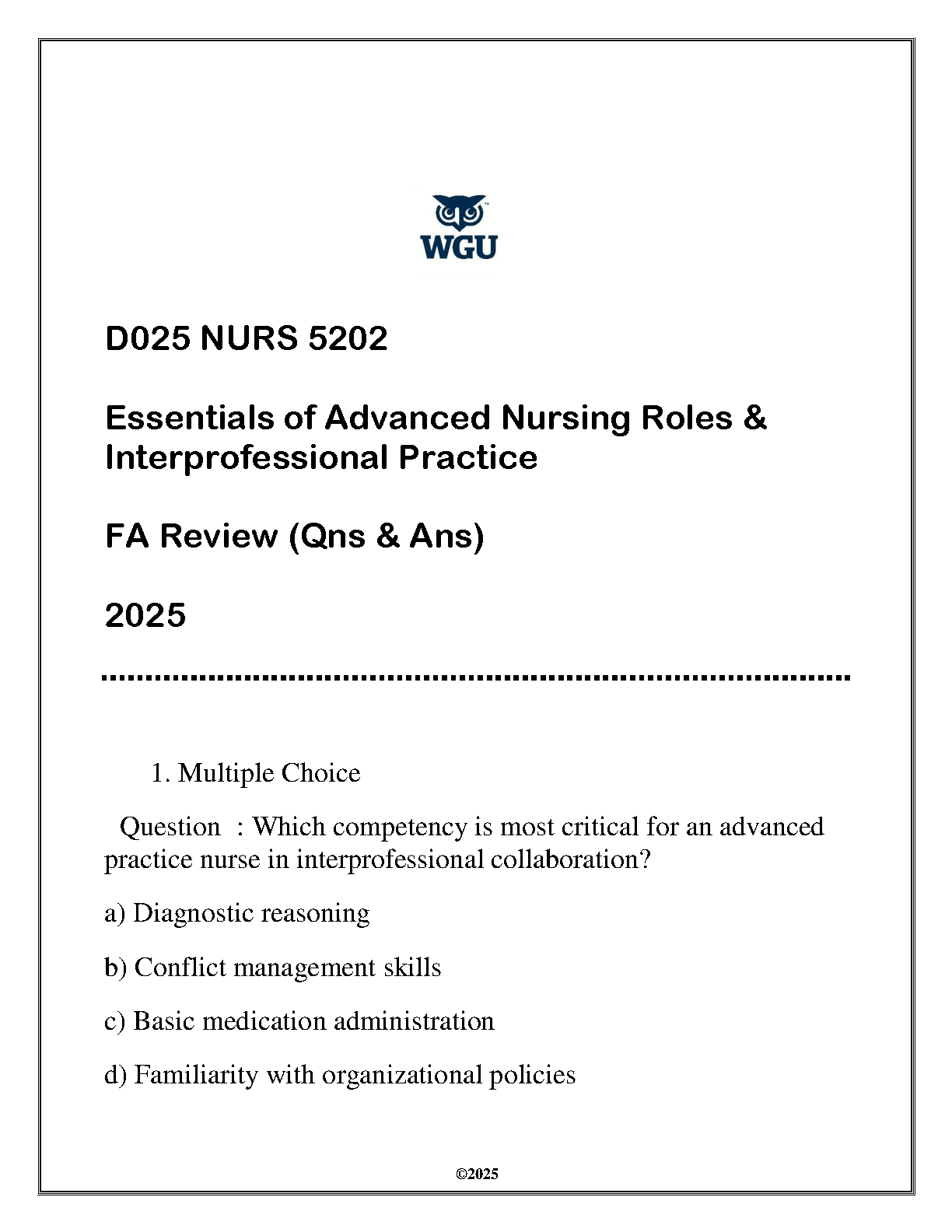 WGU NURS 5202 Advanced Nursing Roles Exam Review Questions IMG-1