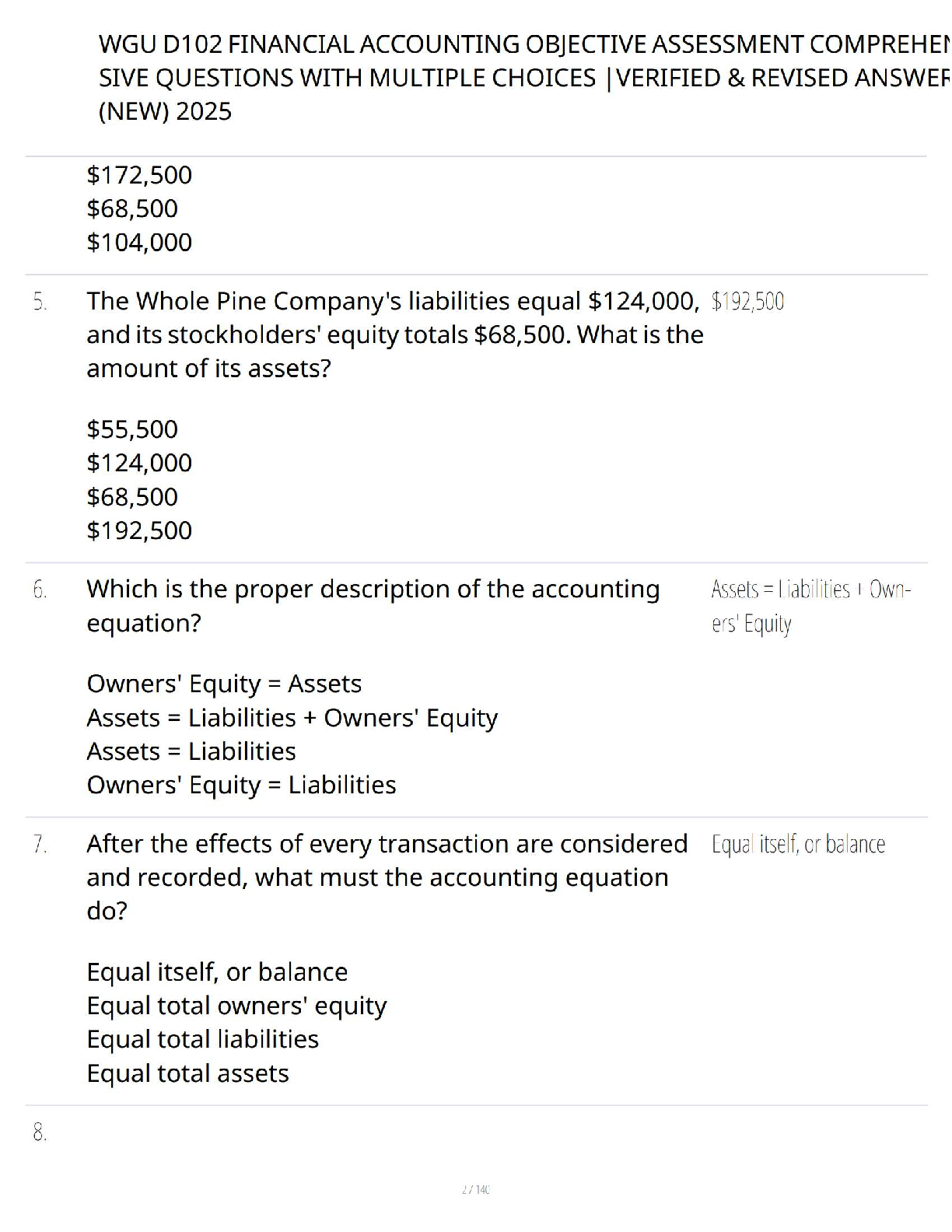 WGU D102 Financial Accounting Exam Questions & Answers 2025