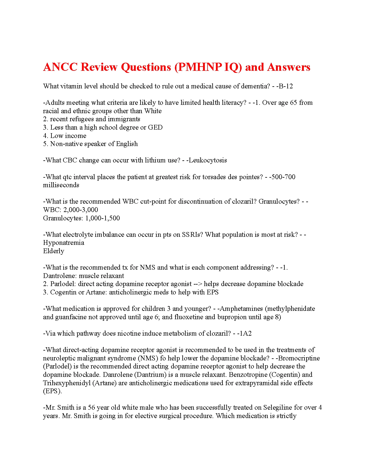 PMHNP ANCC Review Questions 2026/27 Study Pack