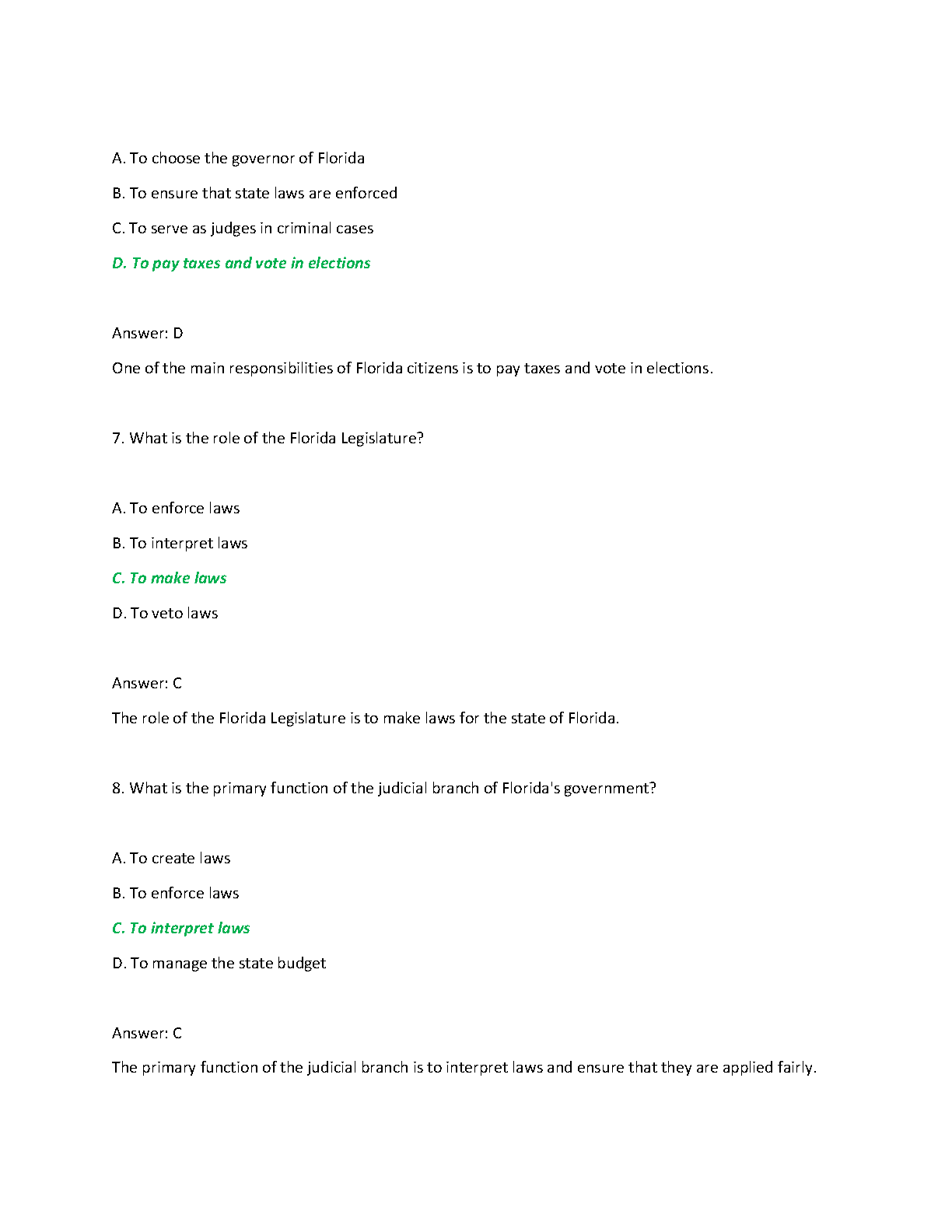 Florida Civics Test 2026/27 Practice Questions & Answers IMG-3