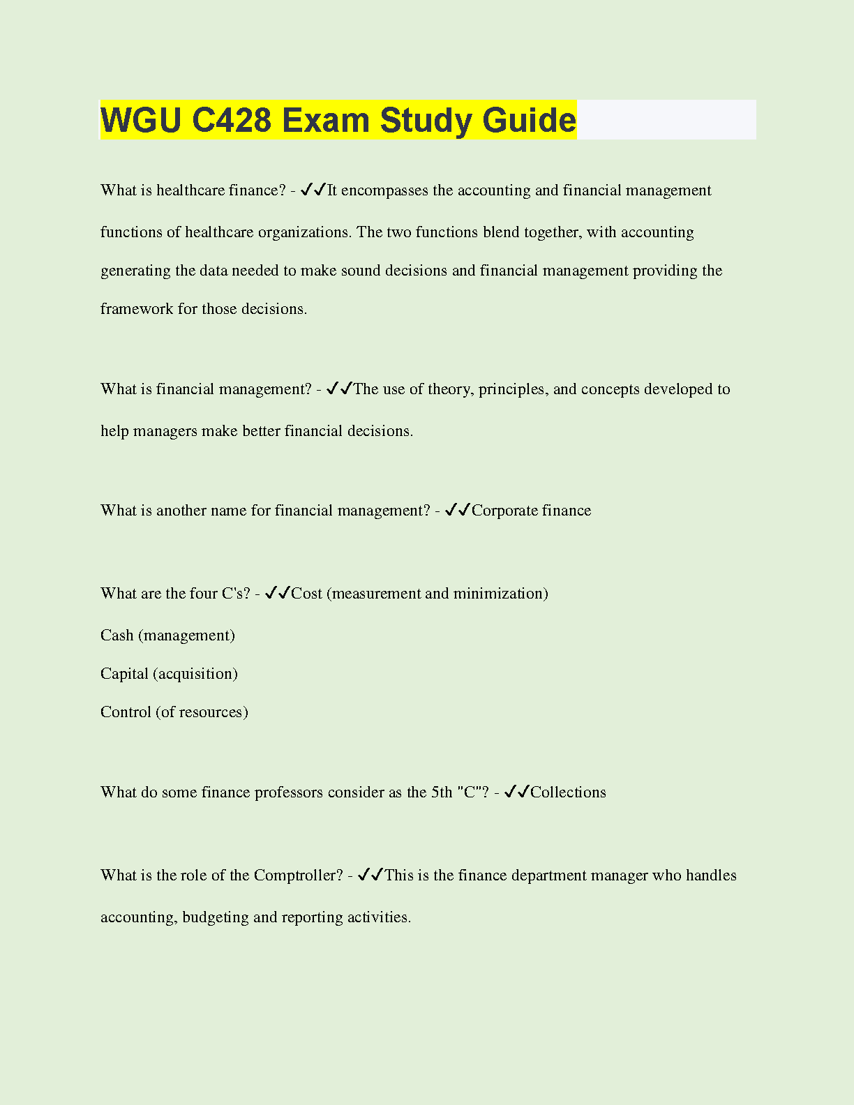 WGU C428 Healthcare Finance Study Guide 2024-2025 IMG-1