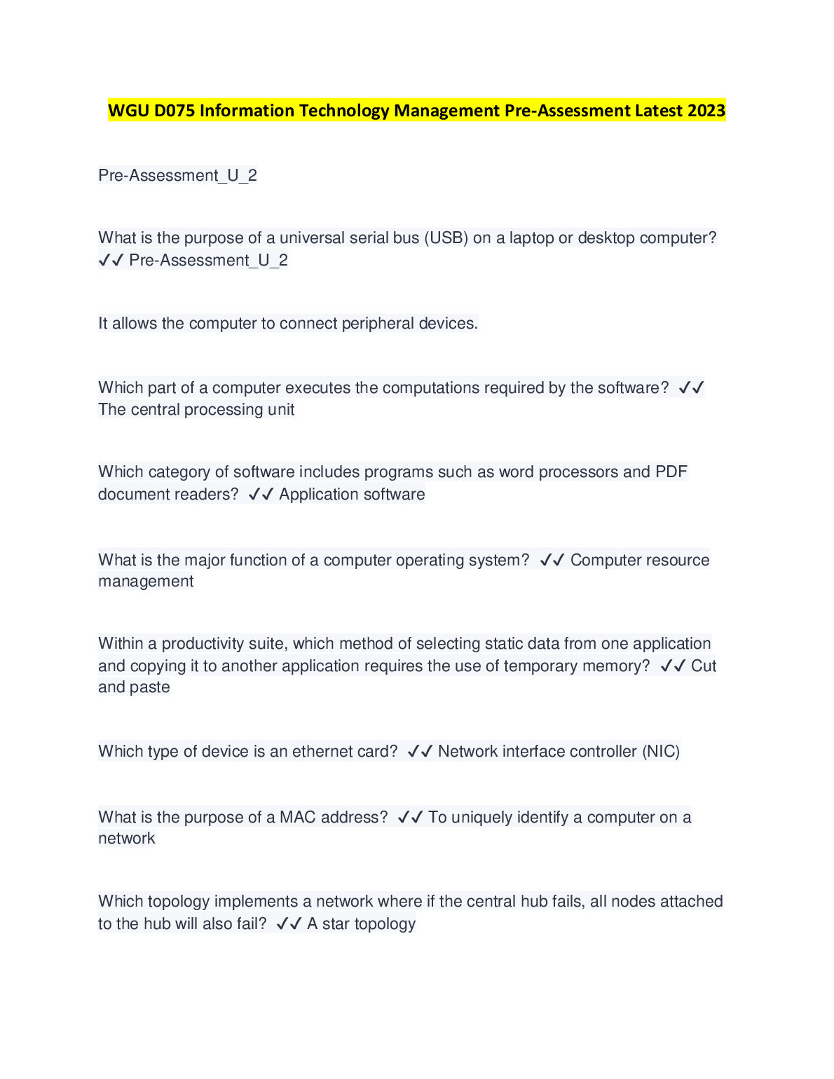 WGU D075 IT Management Pre-Test Study Guide 2024