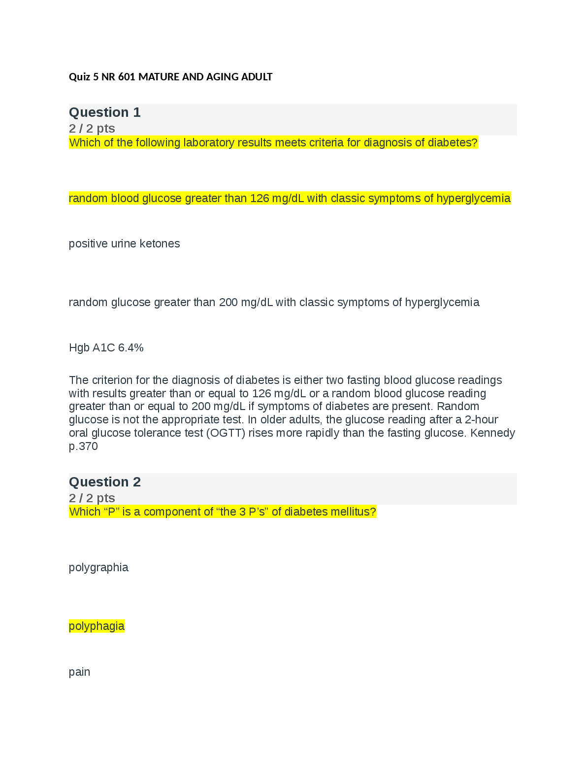 NR 601 Quiz 5: Aging Adult Q&A 2024