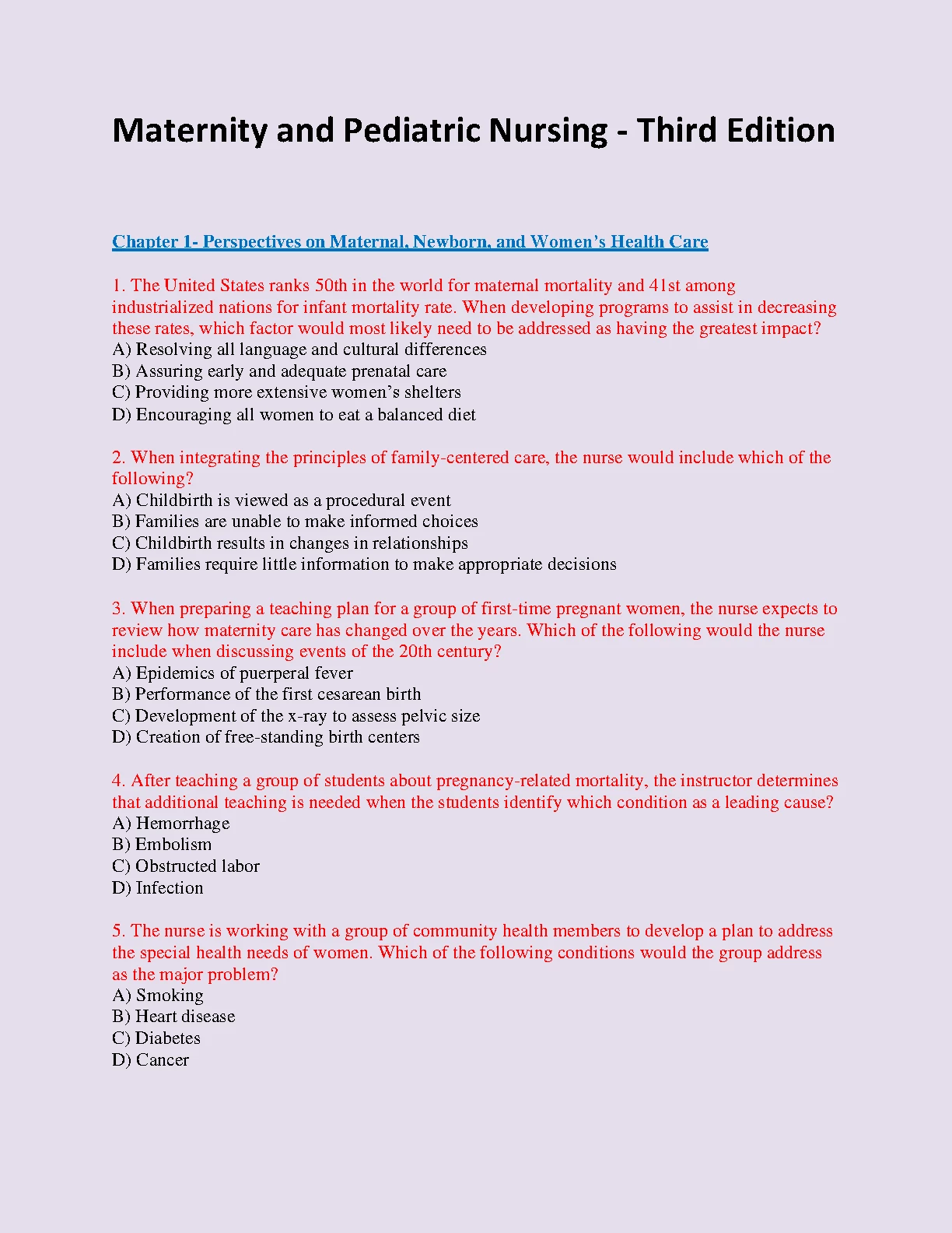 Ricci Kyle Maternity Pediatric Nursing Test Bank 2026/27