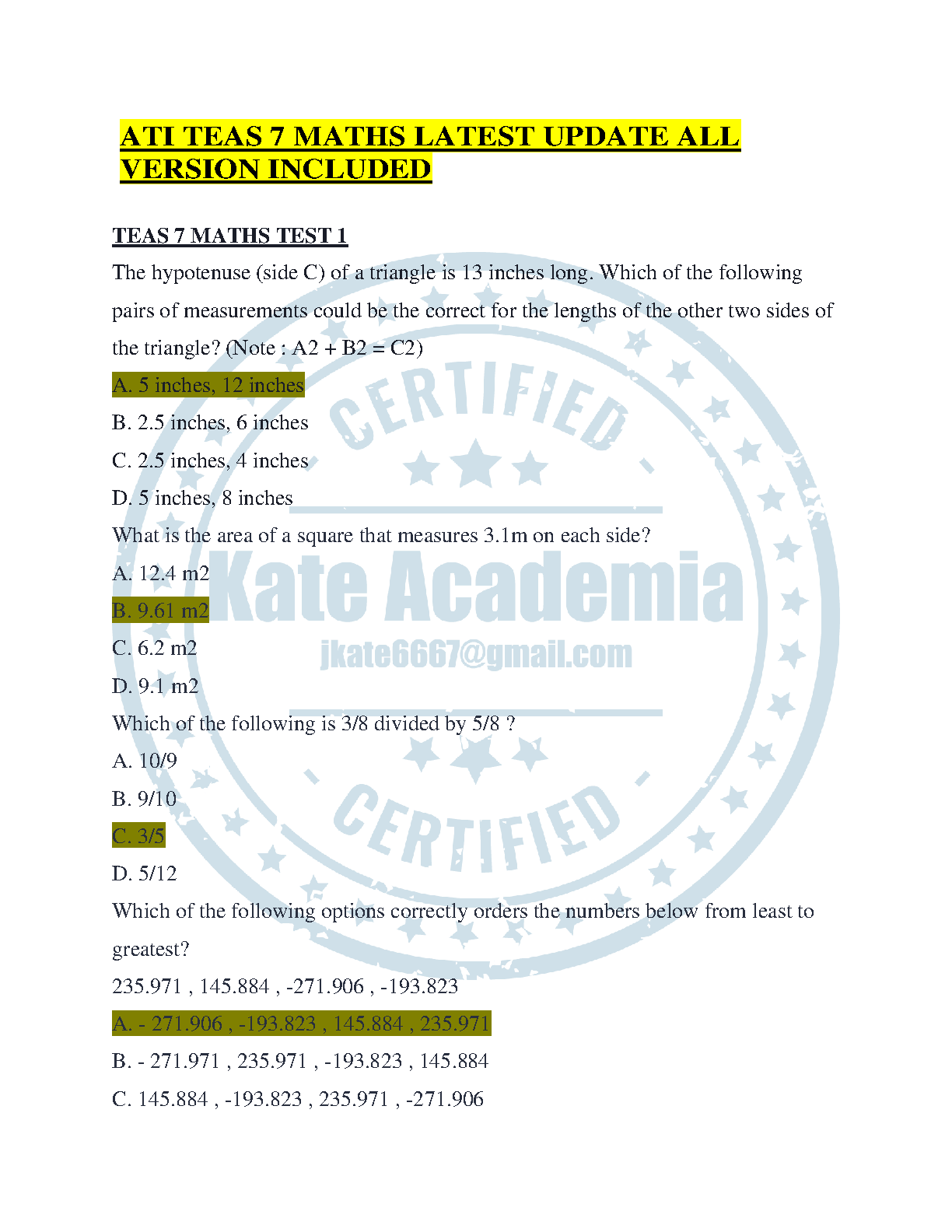 ATI TEAS 7 2026/27 Study Guide Pass First Attempt