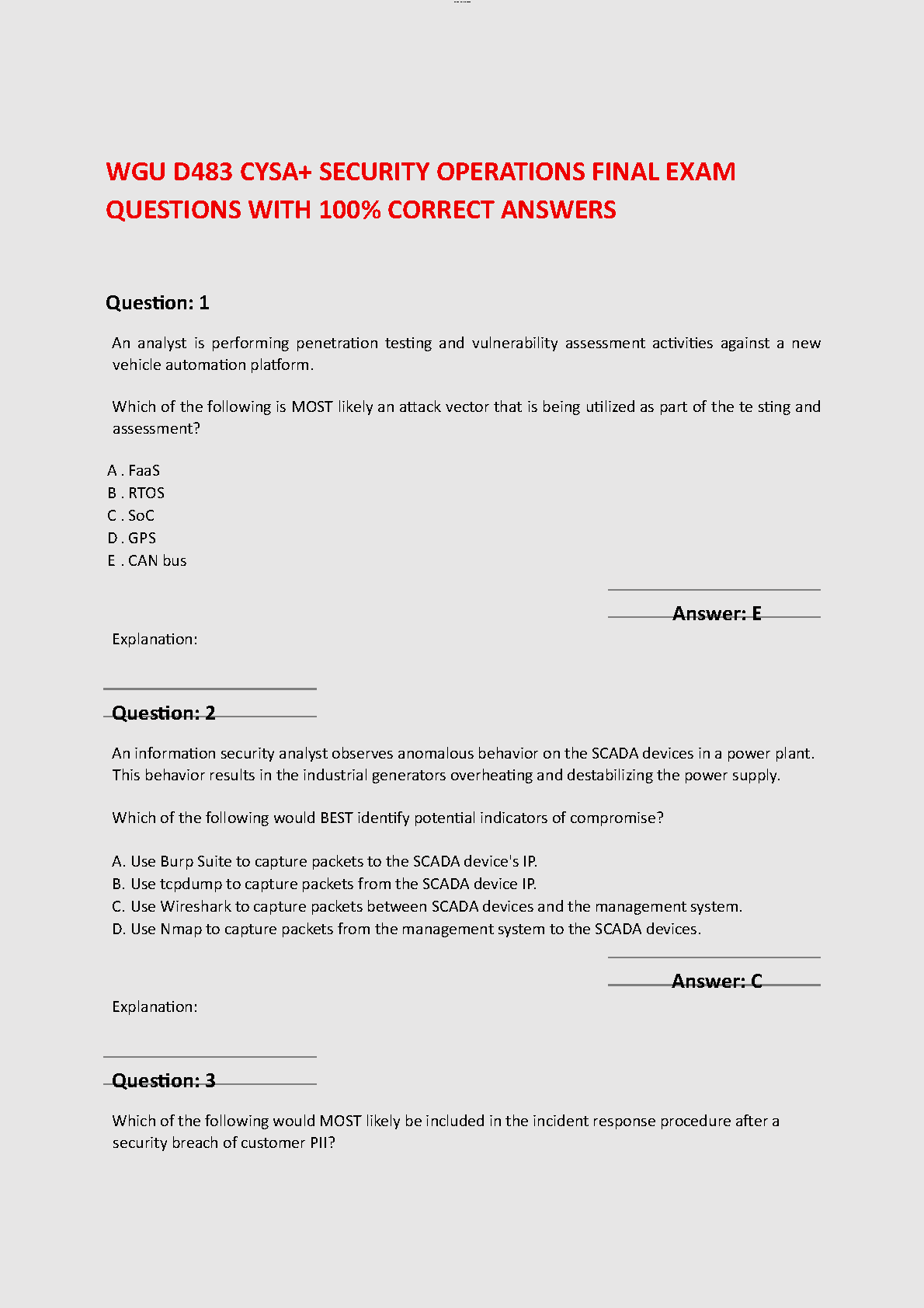 WGU D483 CySA+ Security Ops Final Exam Test Bank 2025/2026 IMG-1