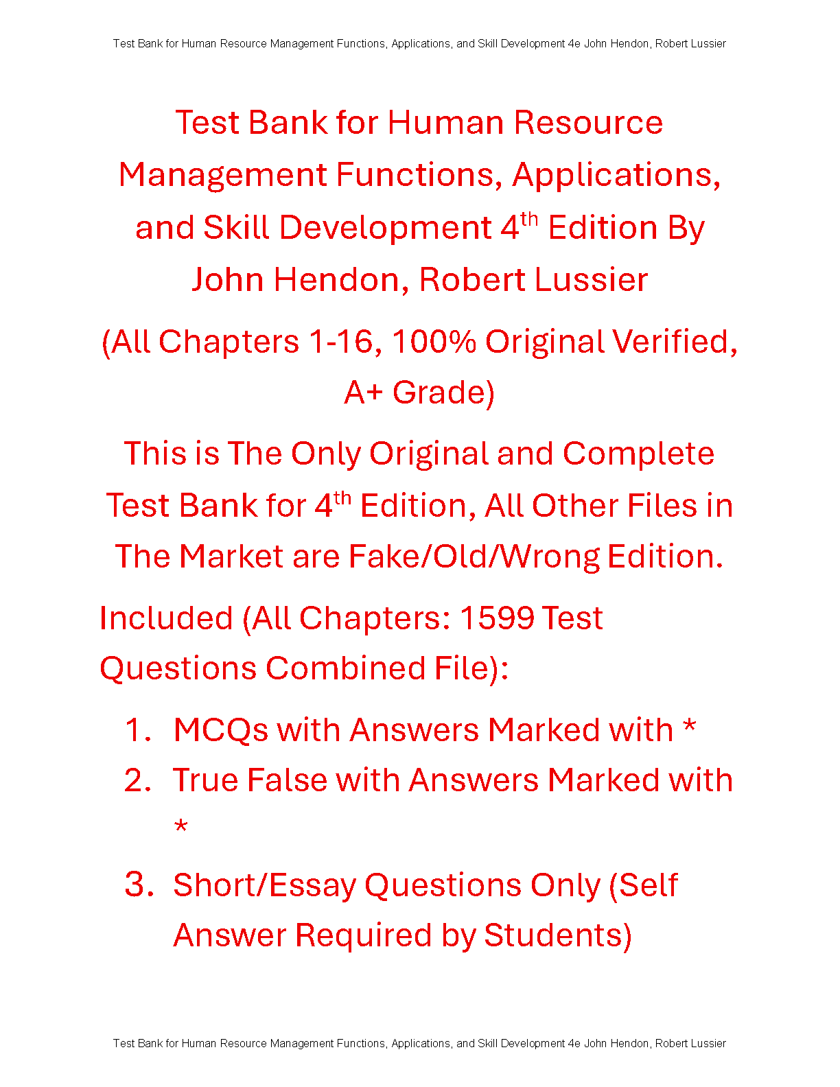 HRM Test Bank Hendon Lussier 4th Ed 1599 Questions IMG-1