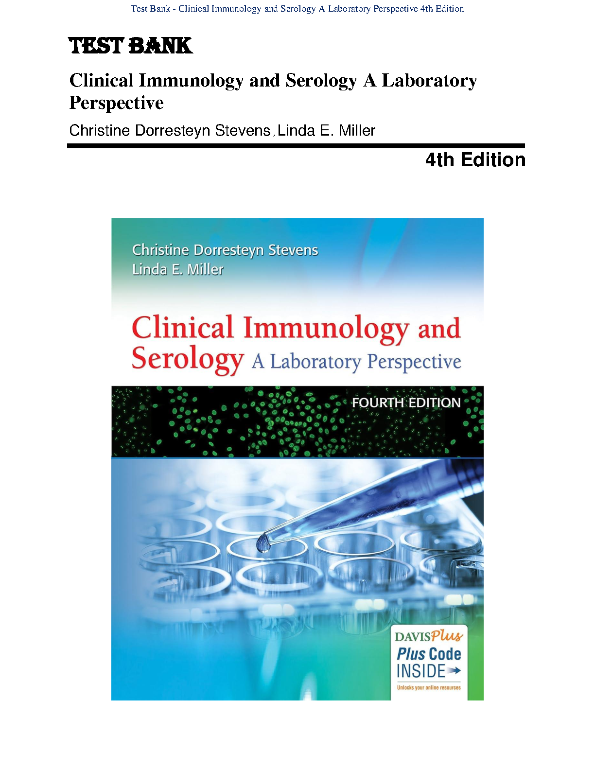 Immunology & Serology Test Bank 4e Stevens Miller MCQs