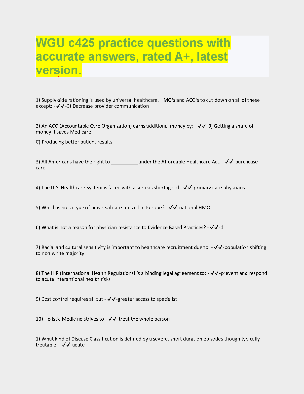 WGU C425 Practice Questions 2024/2025 A+ Answers