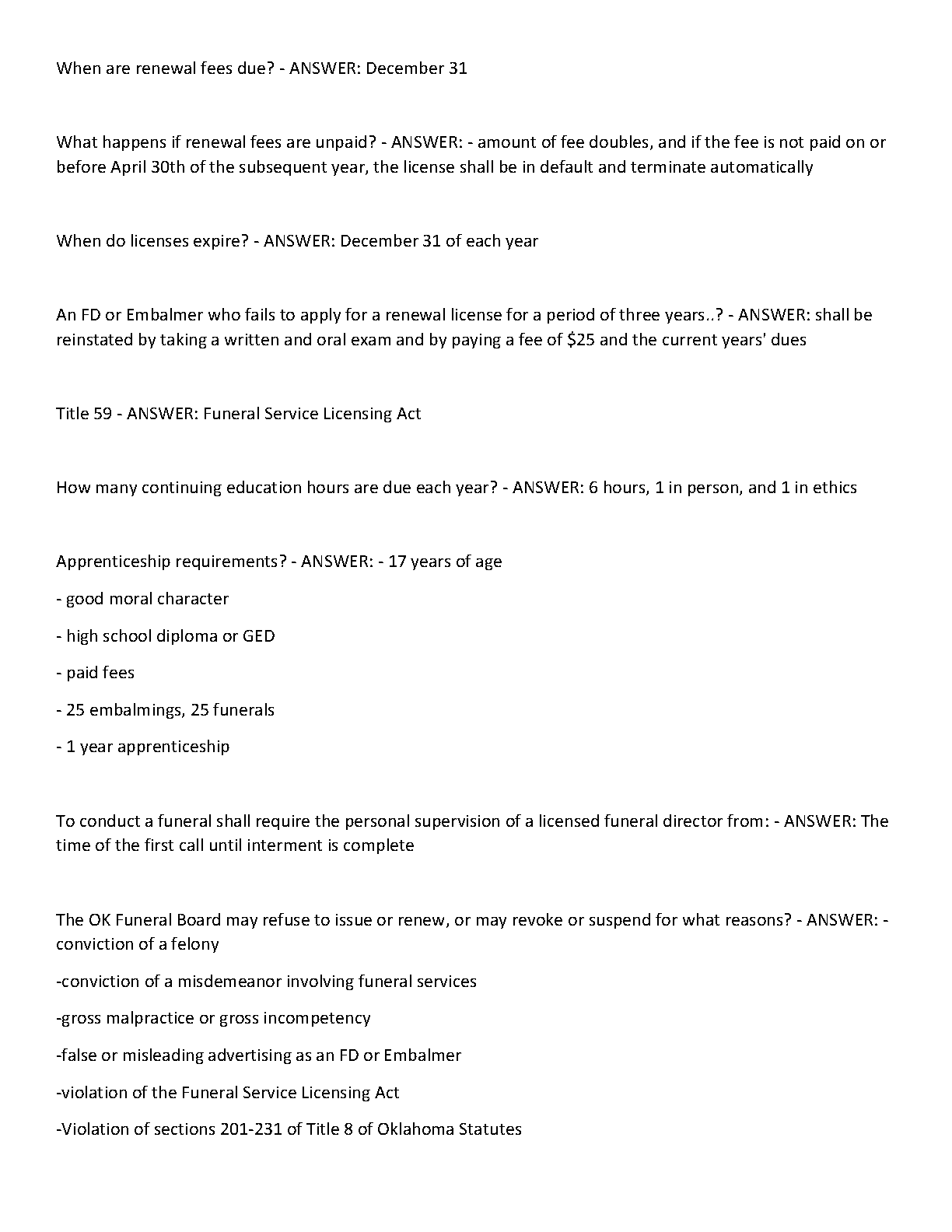OK Funeral Service Law Exam 2026/27 Questions and Answers