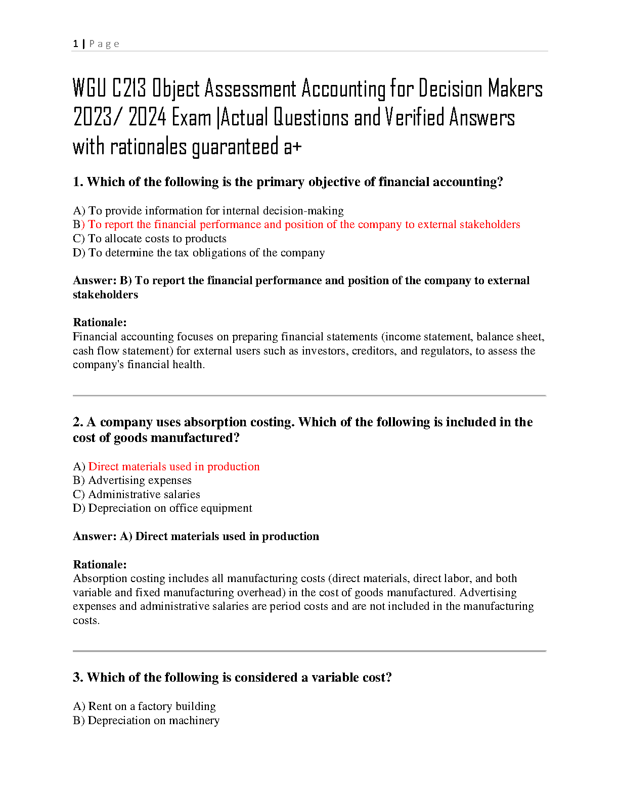 WGU C213 Object Assessment Exam Questions and Answer Key