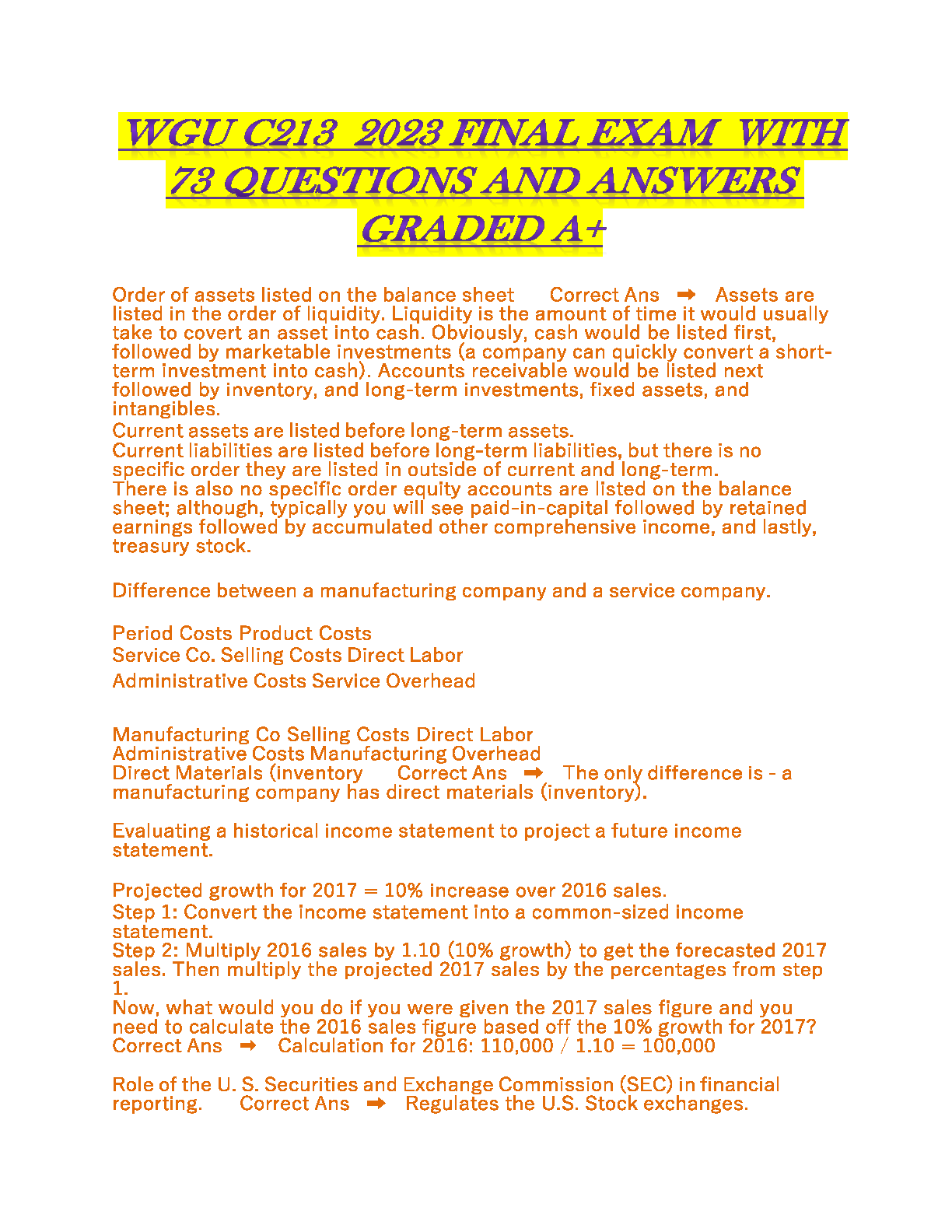 WGU C213 Accounting Final Exam Test Bank with Answers IMG-1