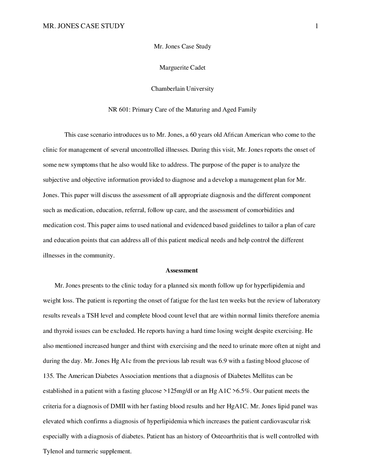 NR 601 Case Study Mr Jones Solution Nursing