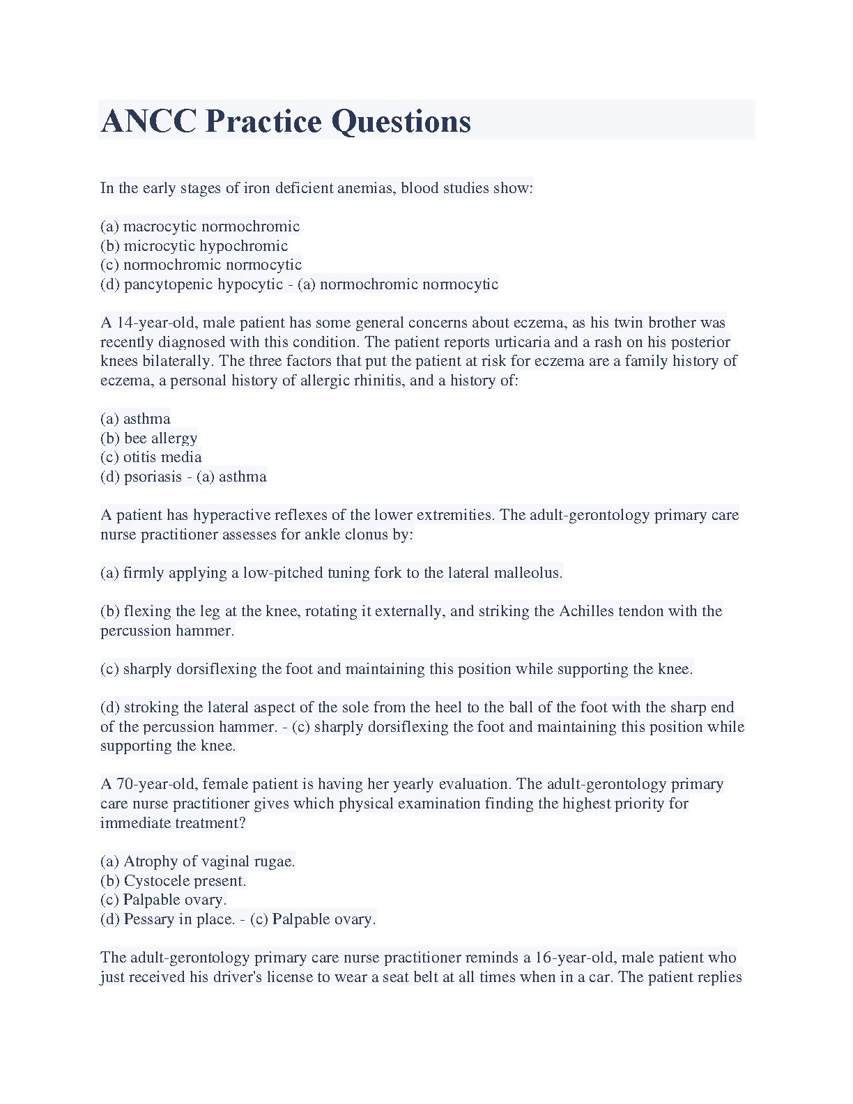 ANCC Primary Care NP Practice Questions and Answers 2026/27 IMG-1