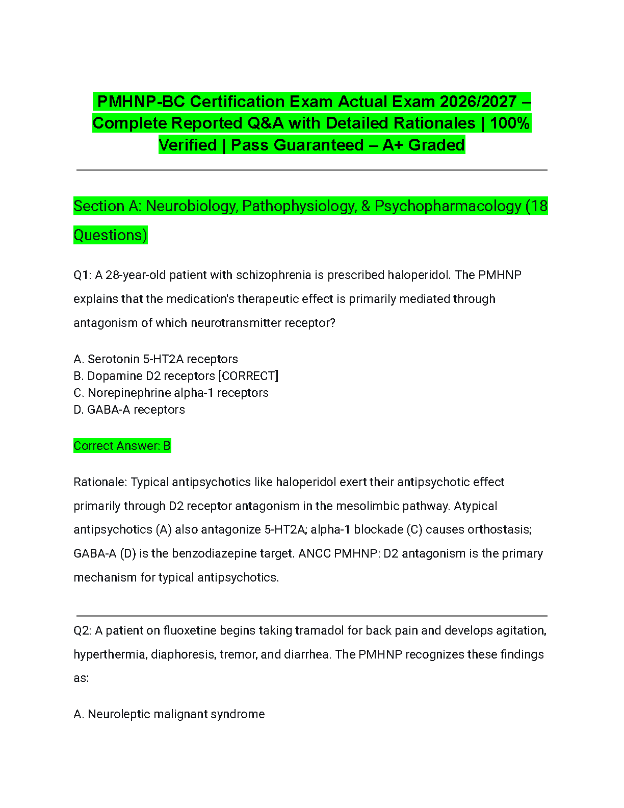 PMHNP Board Exam Study Guide Psychopharm and Patho 2026 IMG-1