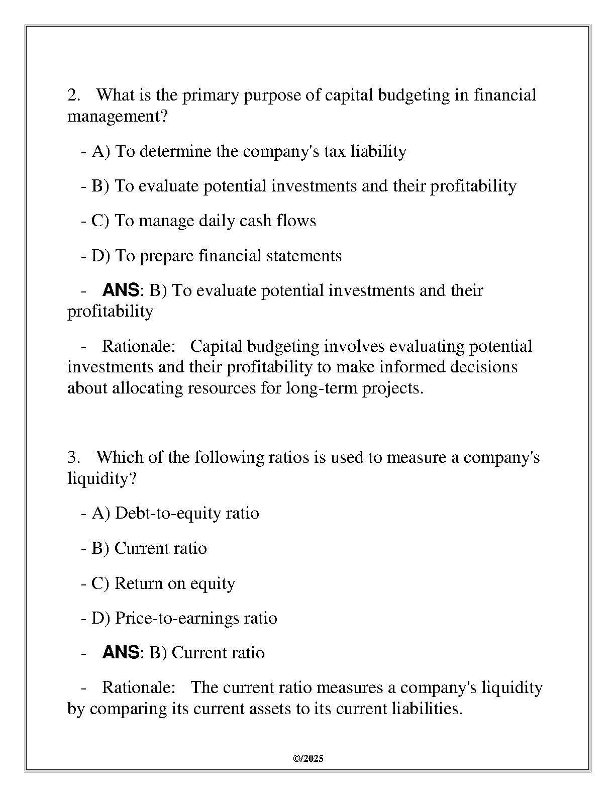 WGU C214 FINC 6000 Financial Mgmt Q&A 2025 Study Guide