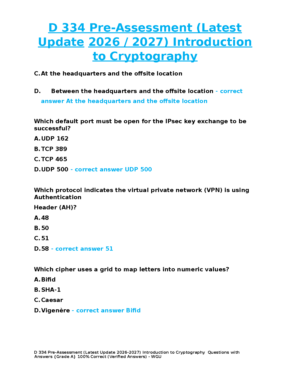 WGU D334 Crypto Test Bank Verified Answers