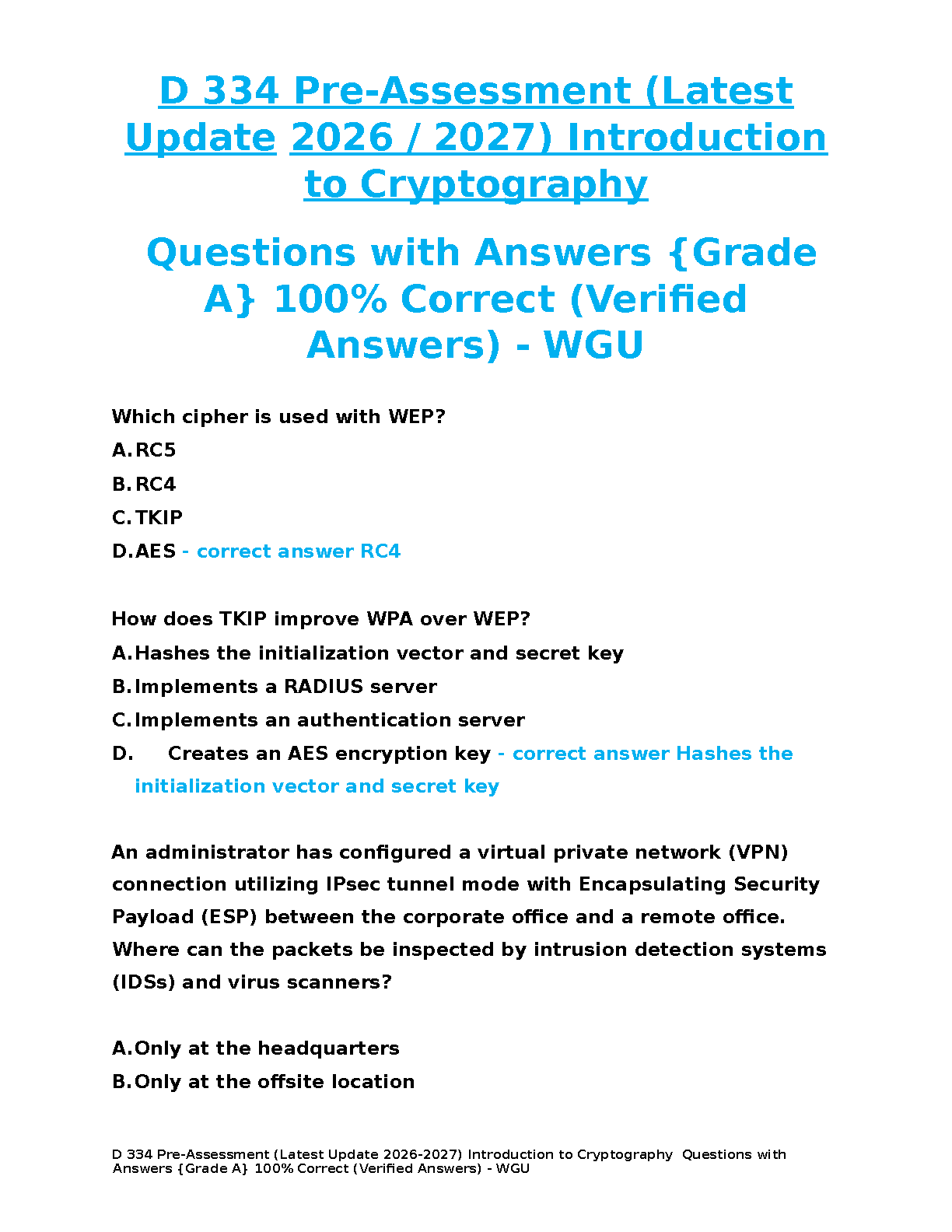 WGU D334 Crypto Test Bank Verified Answers