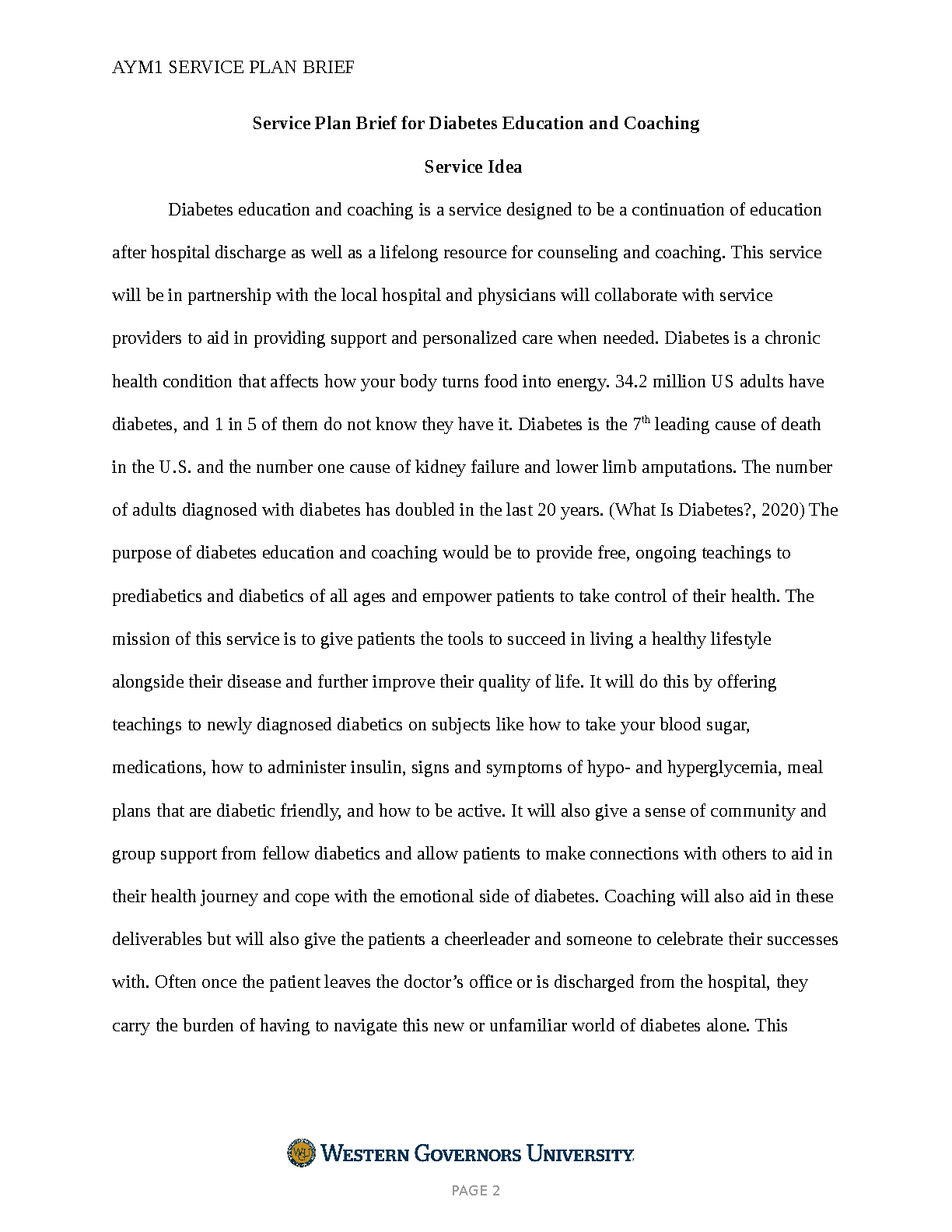 WGU AYM1 Diabetes Education Service Plan Study Guide