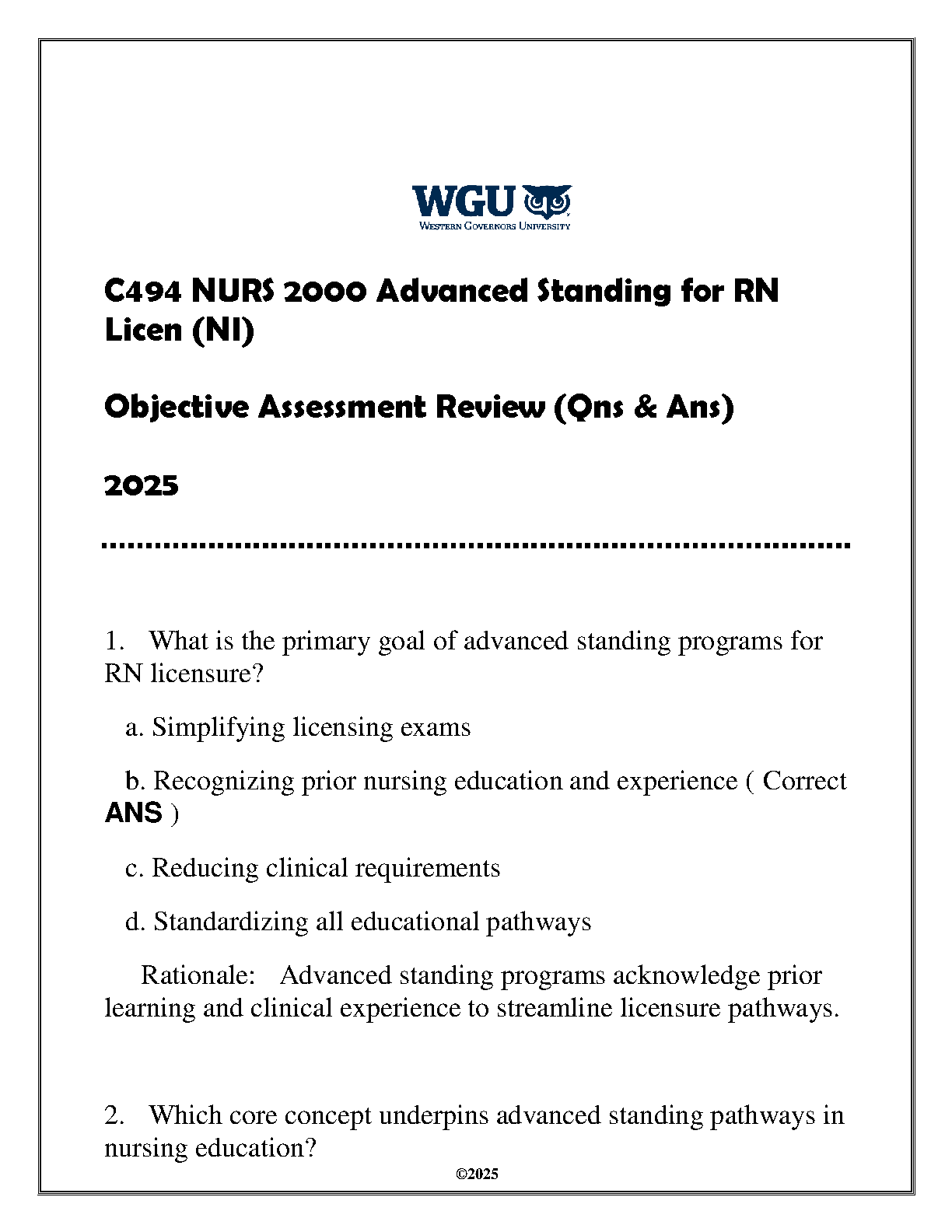 WGU NURS 2000 Study Guide 2025 | RN Licensing Prep IMG-1