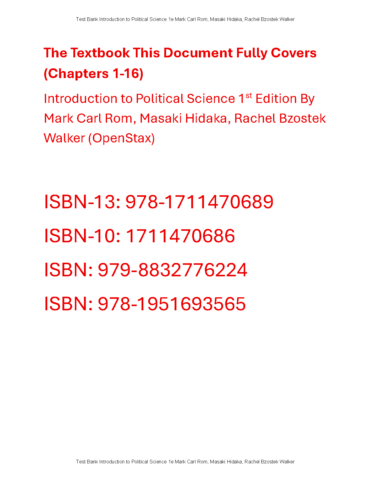 Political Science Test Bank Chapters 1-16