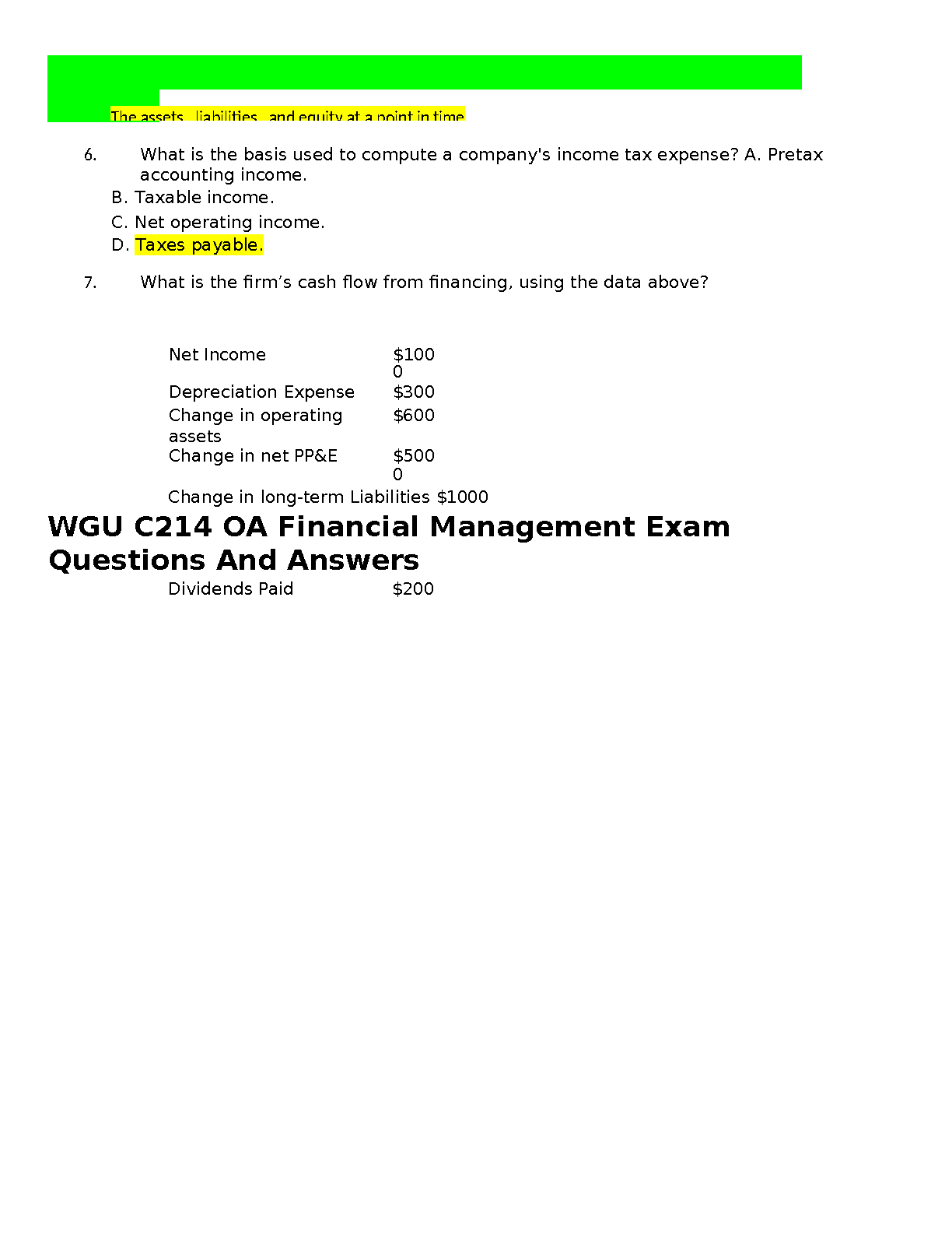 WGU C214 OA Financial Management Exam Qs and As 2023/2024 IMG-3