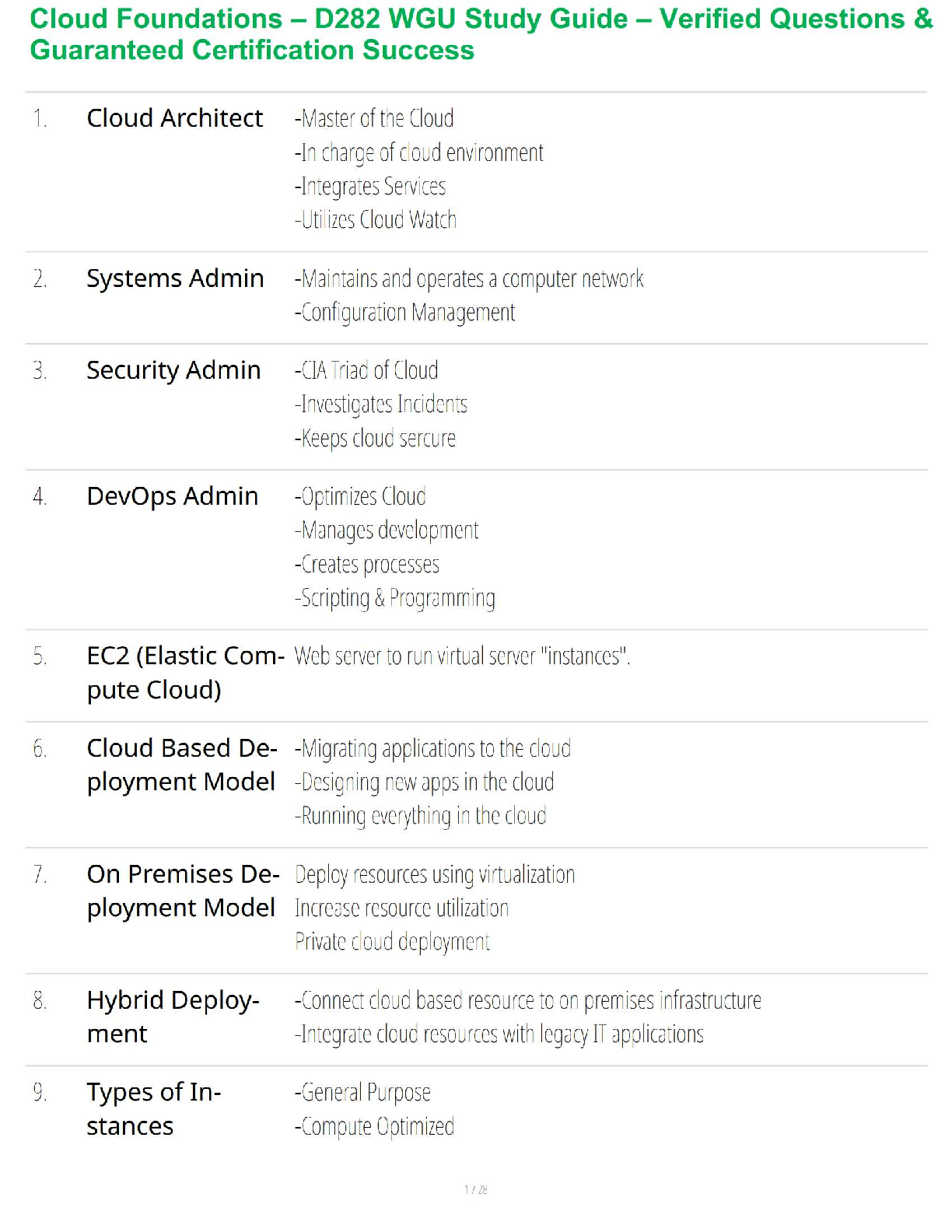 WGU D282 Cloud Foundations Exam Study Guide 2025/2026