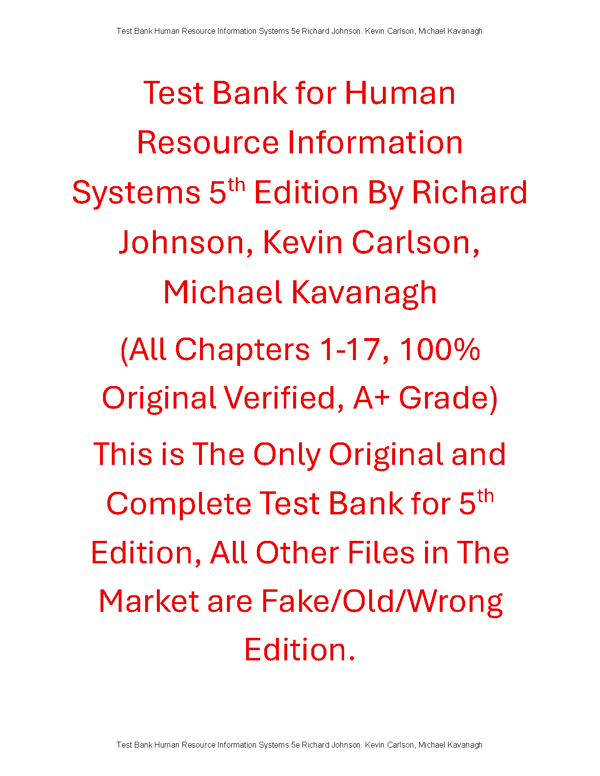 HRIS 5e Test Bank Johnson Carlson Kavanagh Verified IMG-1