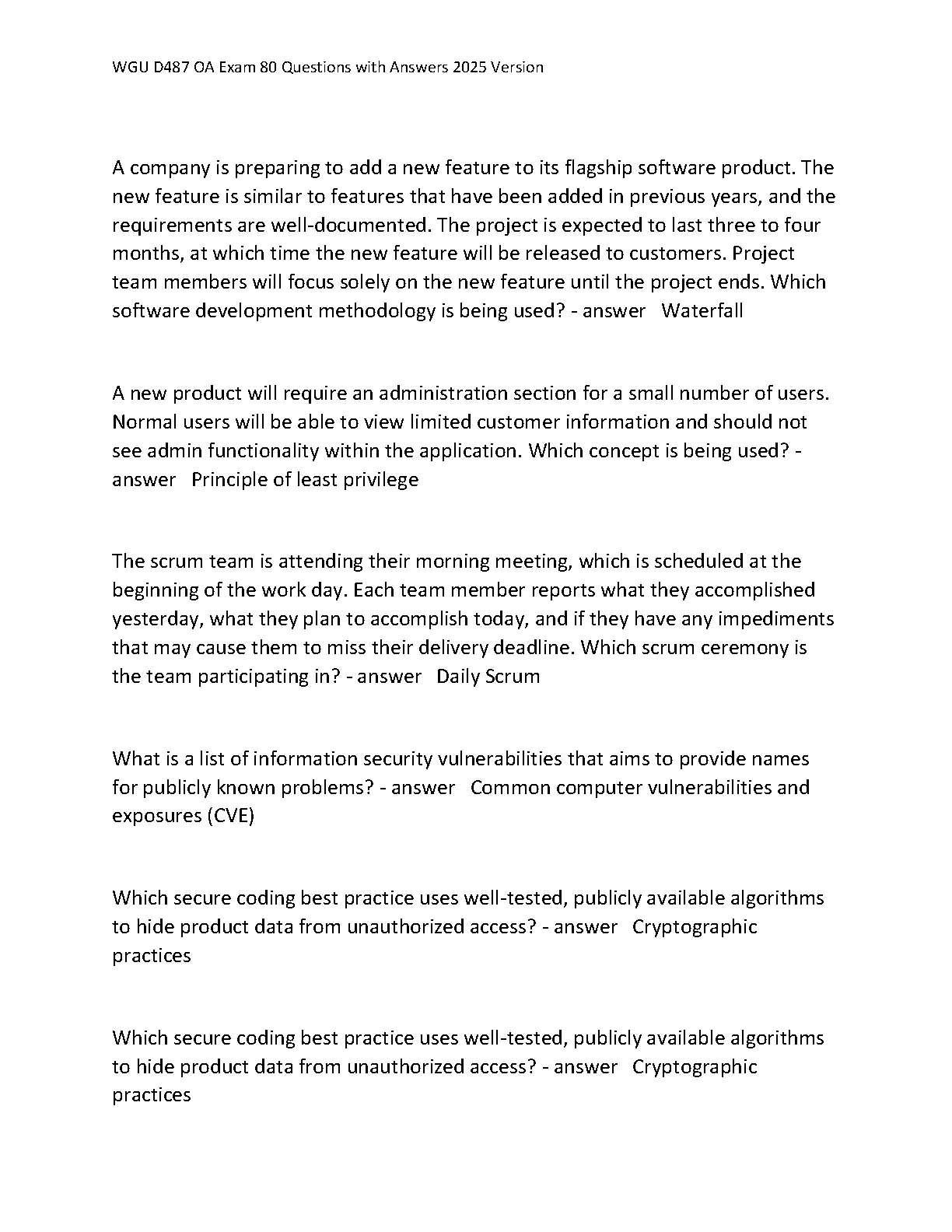 WGU D487 OA Study Guide 2025 | 80 Q&A Solutions