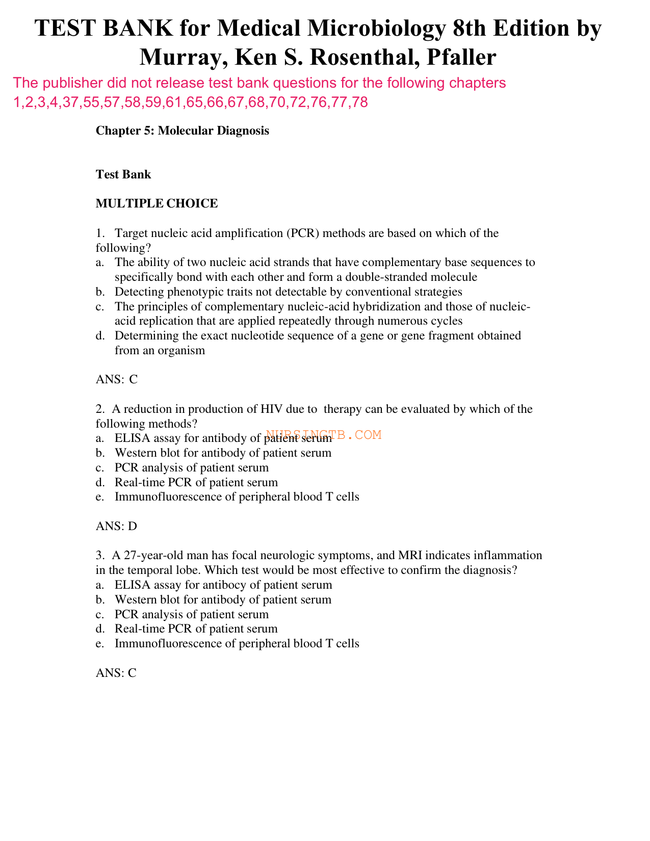 Medical Microbiology 8th Edition TEST BANK