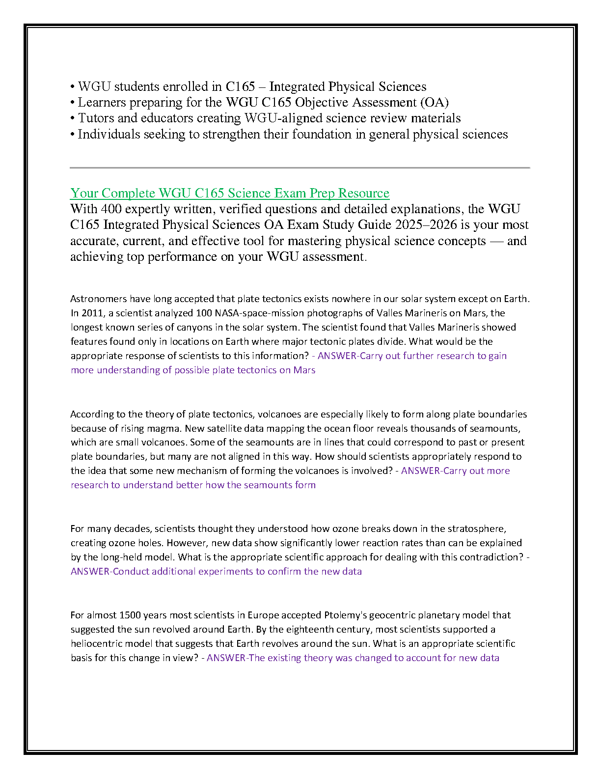 WGU C165 Integrated Physical Sciences Test Bank