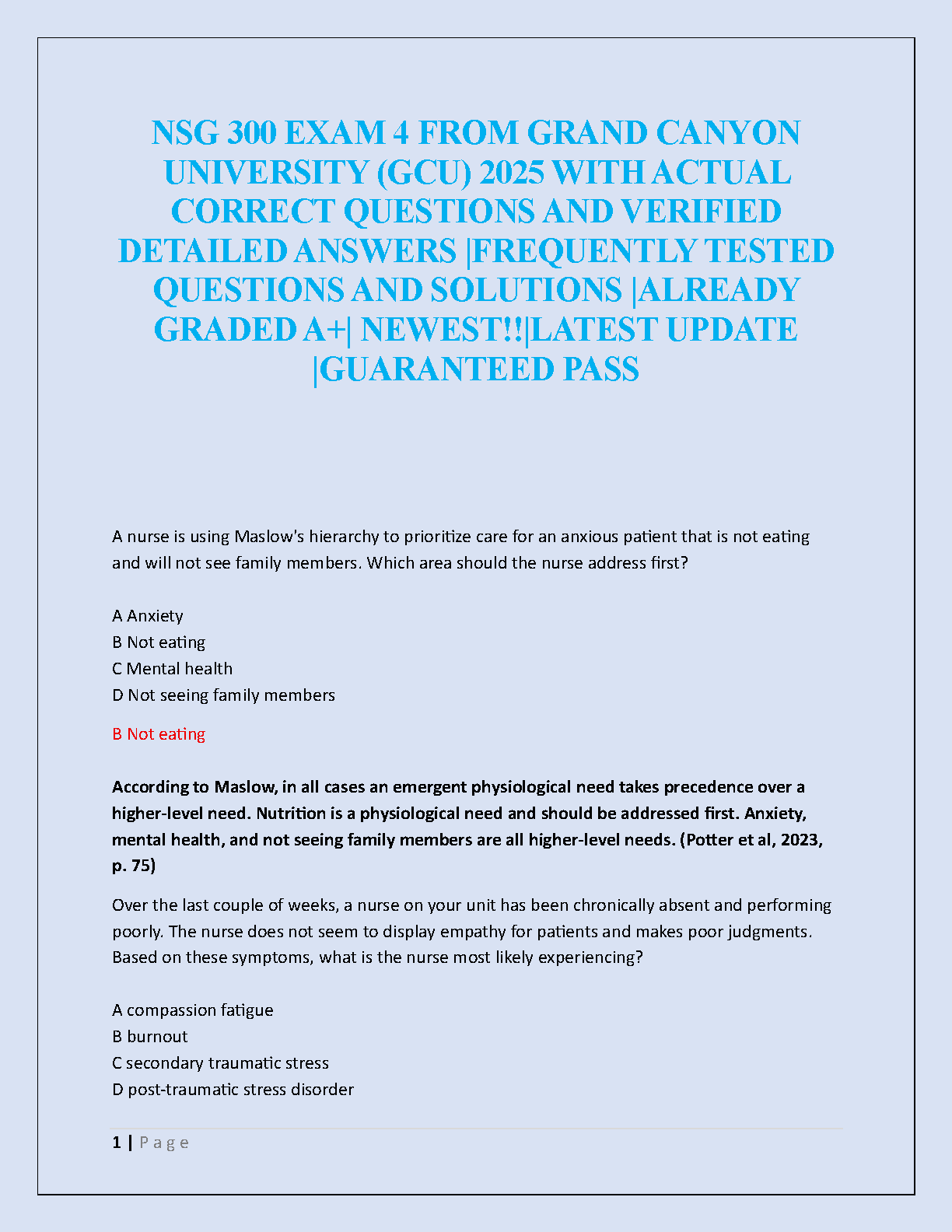 NSG 300 Exam 4 GCU 2026/27 Potter Perry Test Bank IMG-1